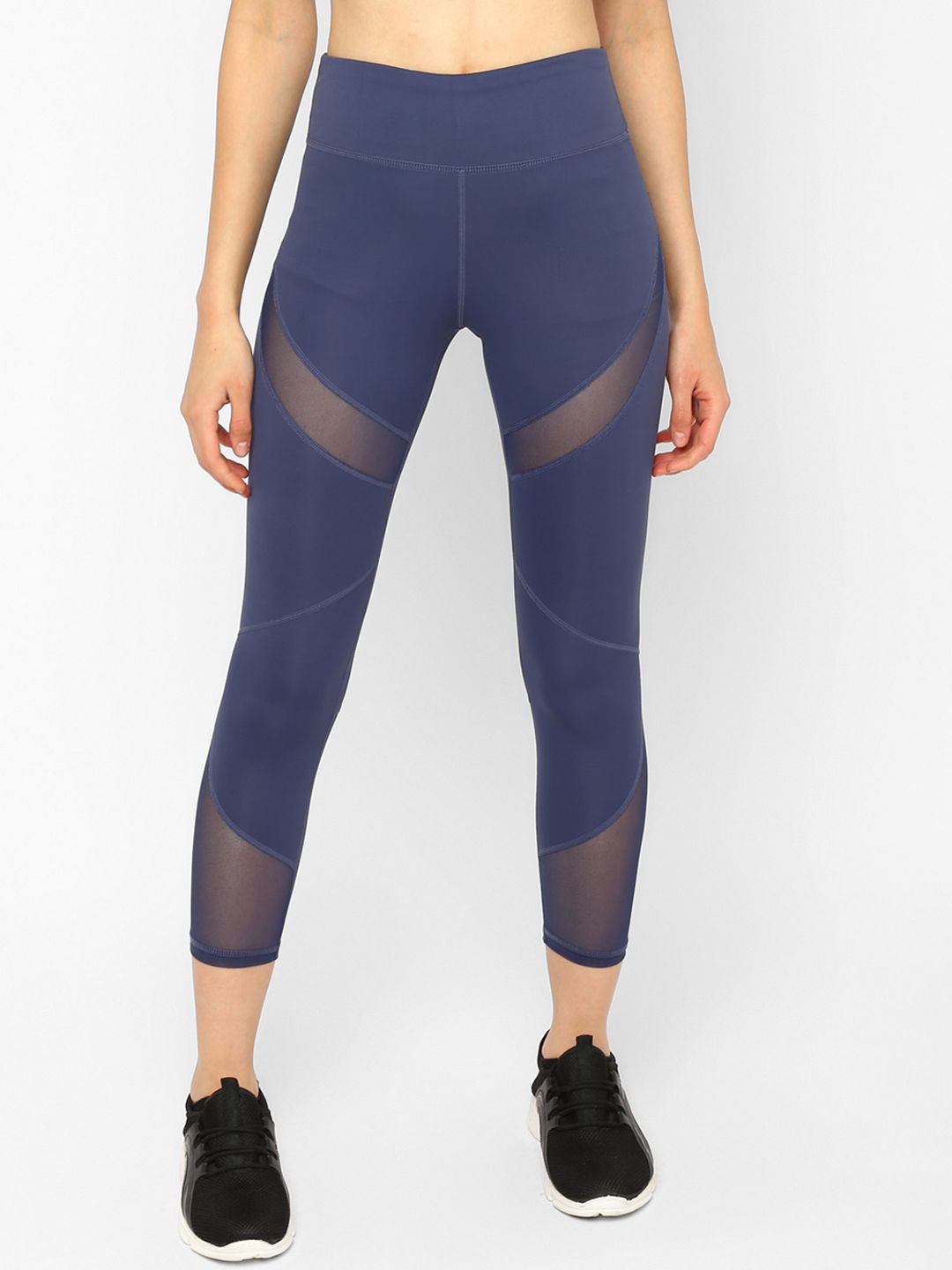 JerfSports Women Blue Solid Tights With Mesh Detailing Price in India