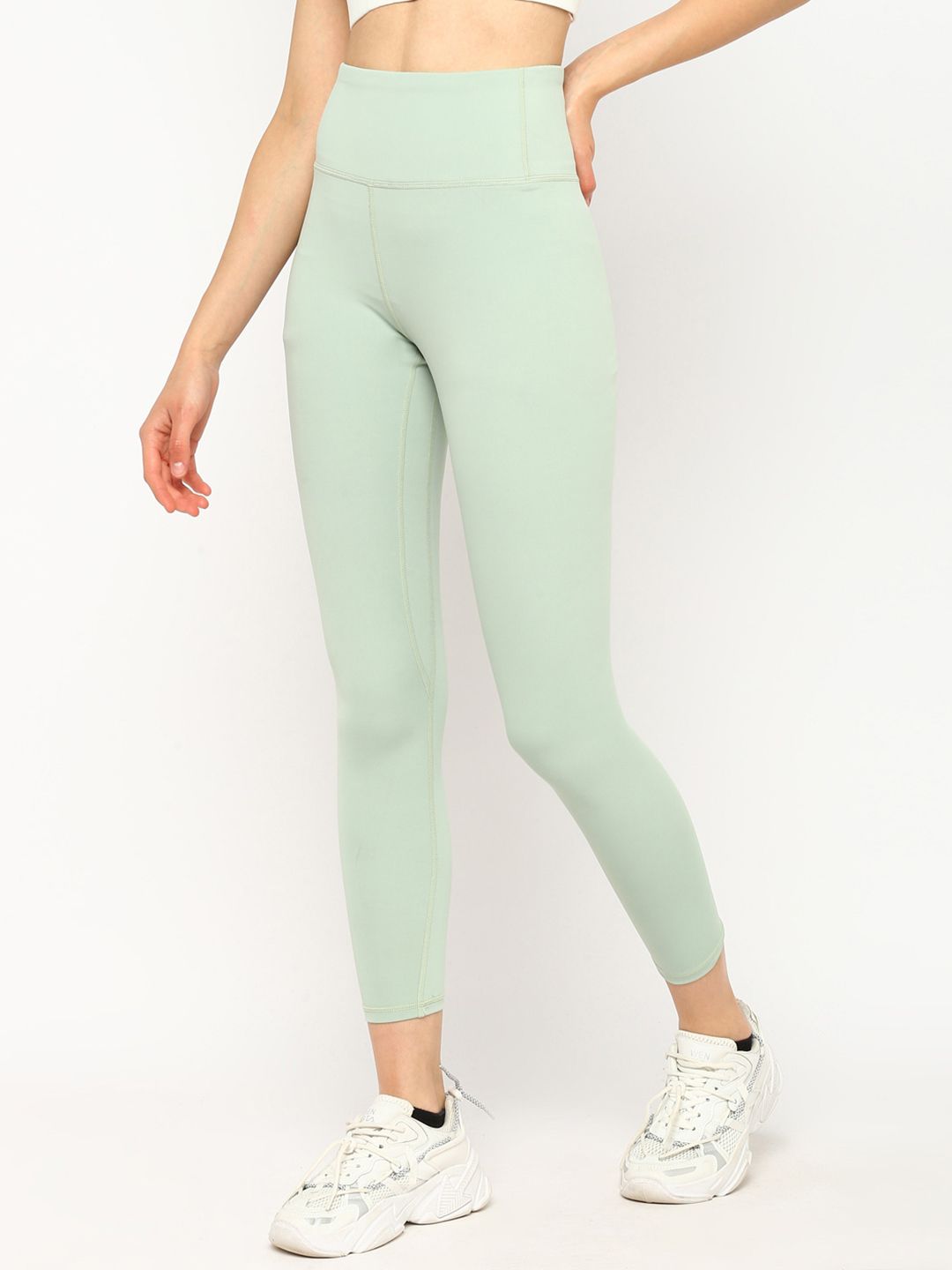 JerfSports Women Mint Green Solid Tights Price in India