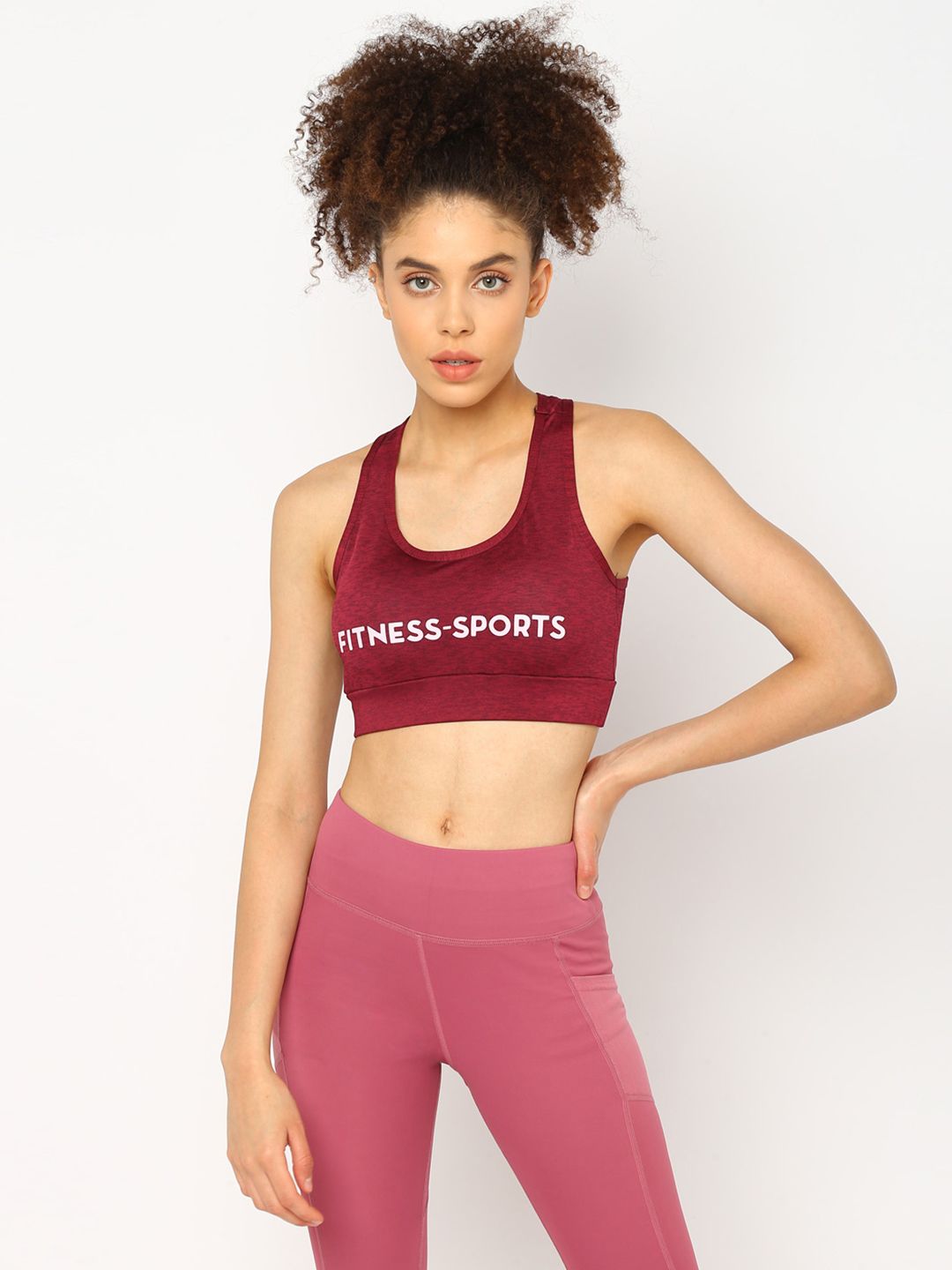 JerfSports Maroon Typography Sports Bra With Melange Effect Price in India