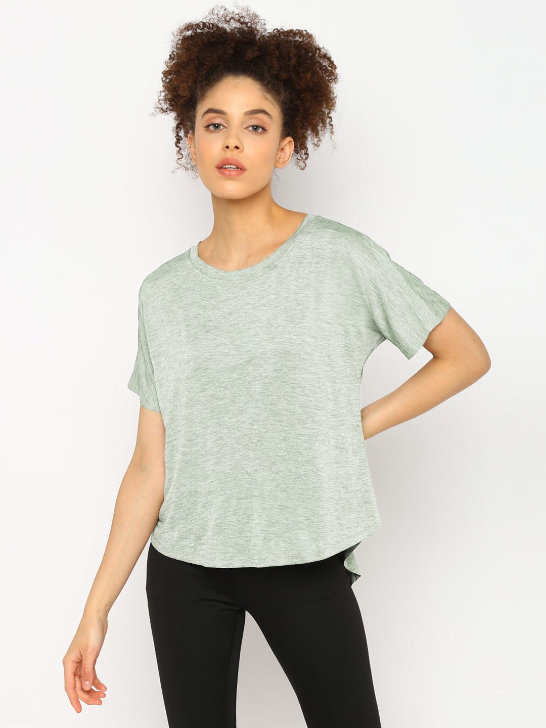 JerfSports Women Green Extended Sleeves Sports Tshirt with Cut-out Detail Price in India