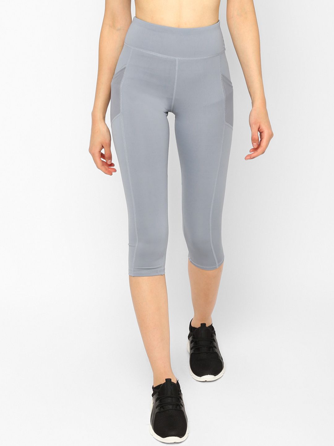 JerfSports Women Grey Solid Crop Tights Price in India