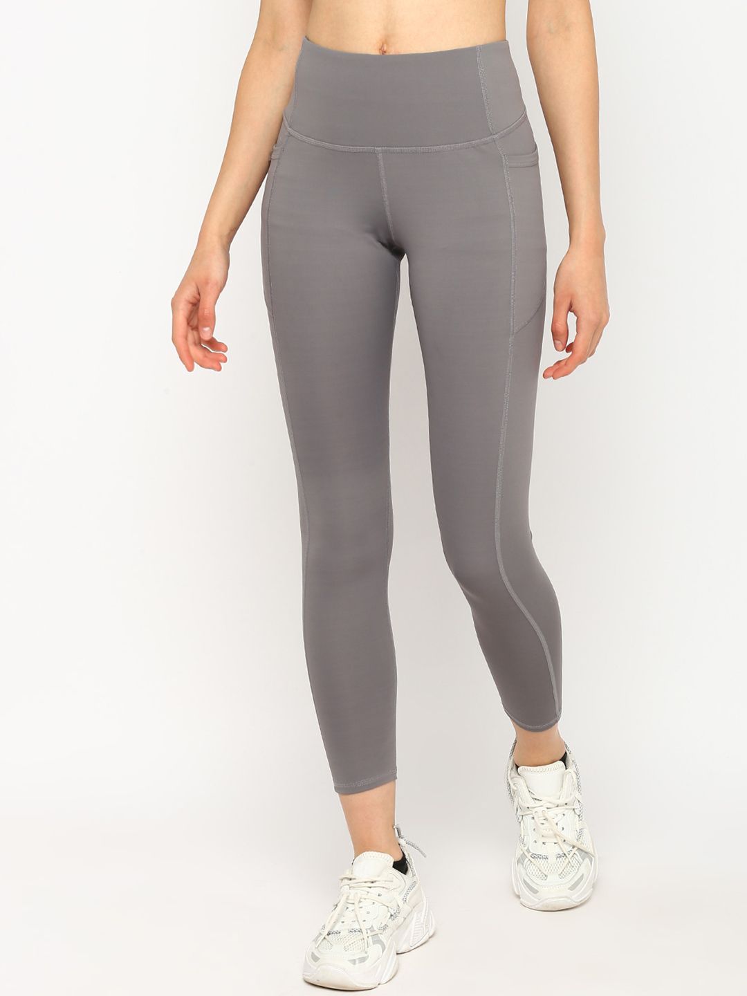 JerfSports Women Grey Solid Crop Tights Price in India