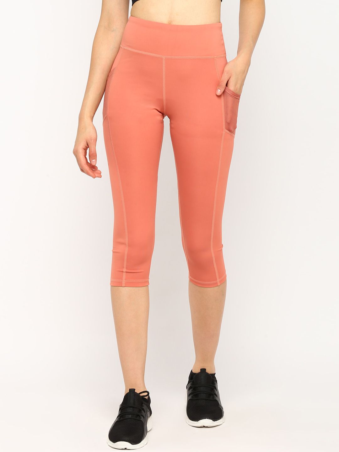 JerfSports Women Pink Solid Crop Tights Price in India