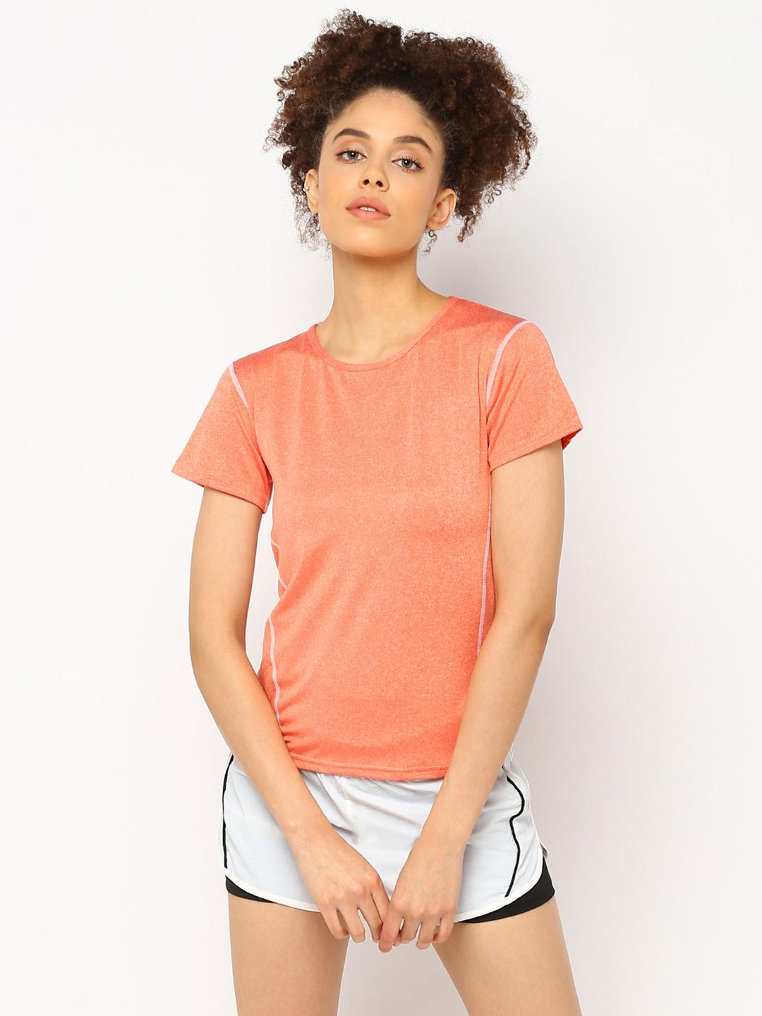 JerfSports Women Orange & Off-White Solid T-shirt & Shorts Set Price in India