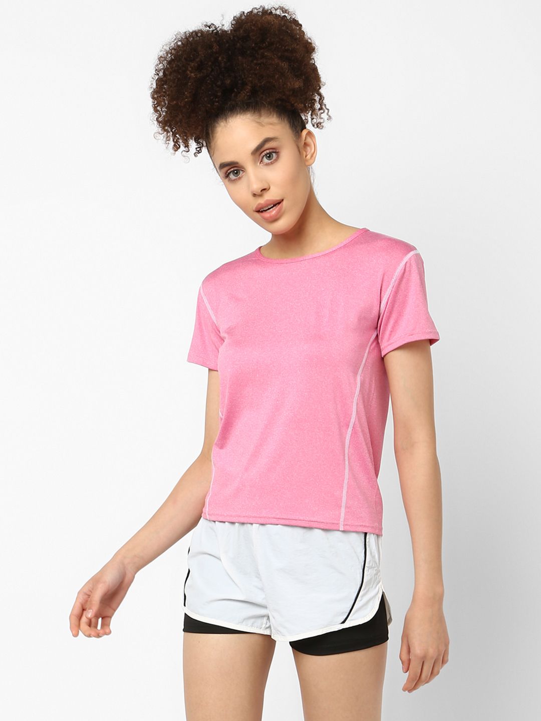 JerfSports Women Pink & White Solid T-shirt & Shorts Set Price in India