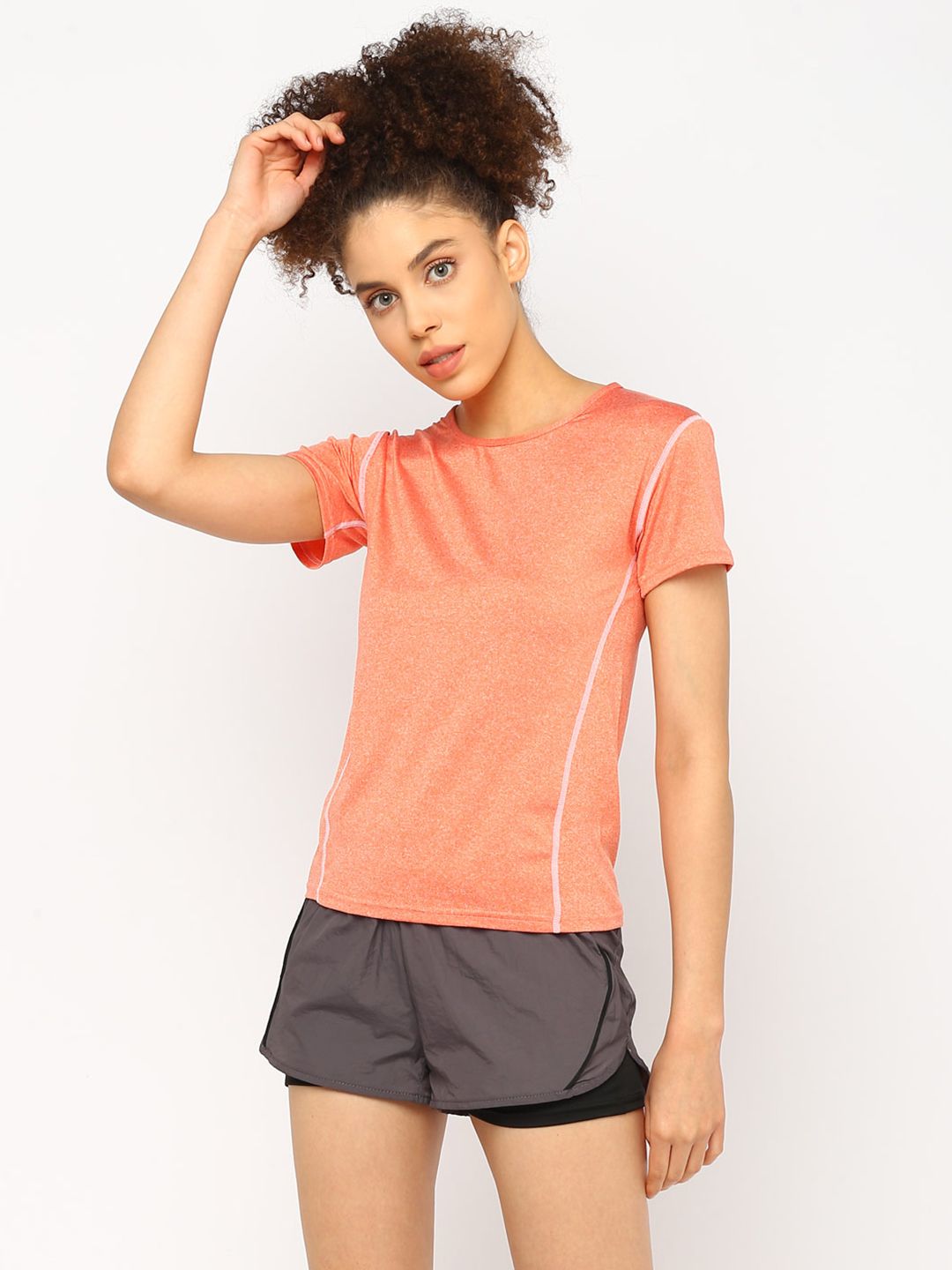 JerfSports Women Orange & Charcoal Grey Solid T-shirt & Shorts Set Price in India