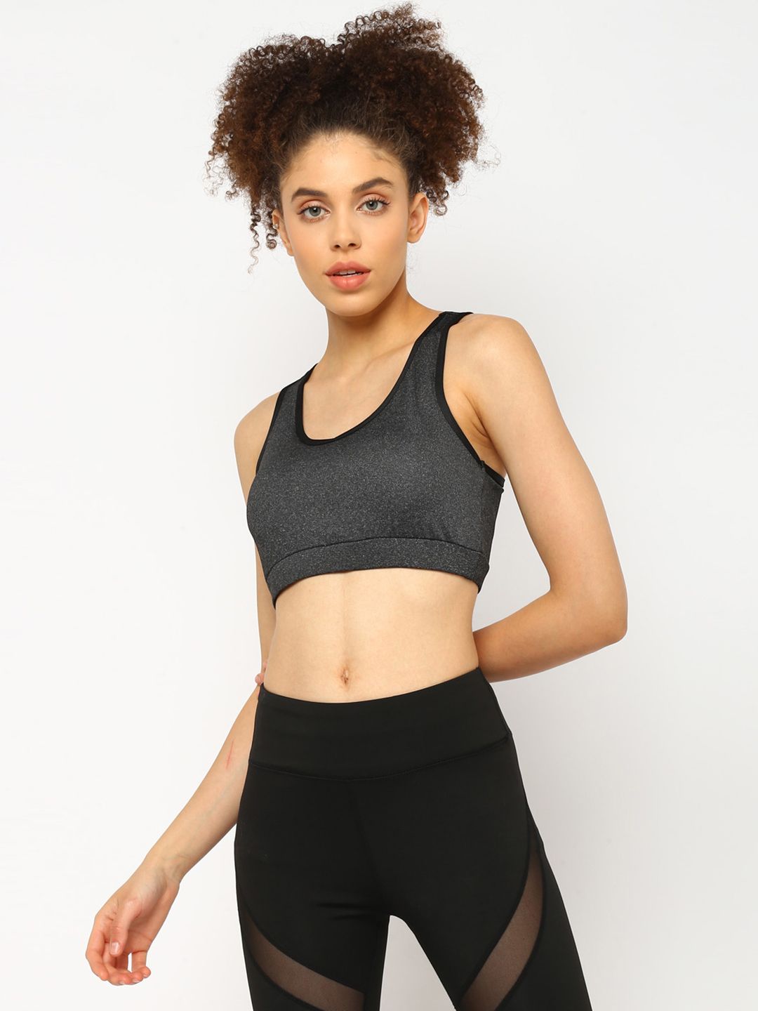 JerfSports Charcoal Grey Sports Bra With Melange Effect Price in India