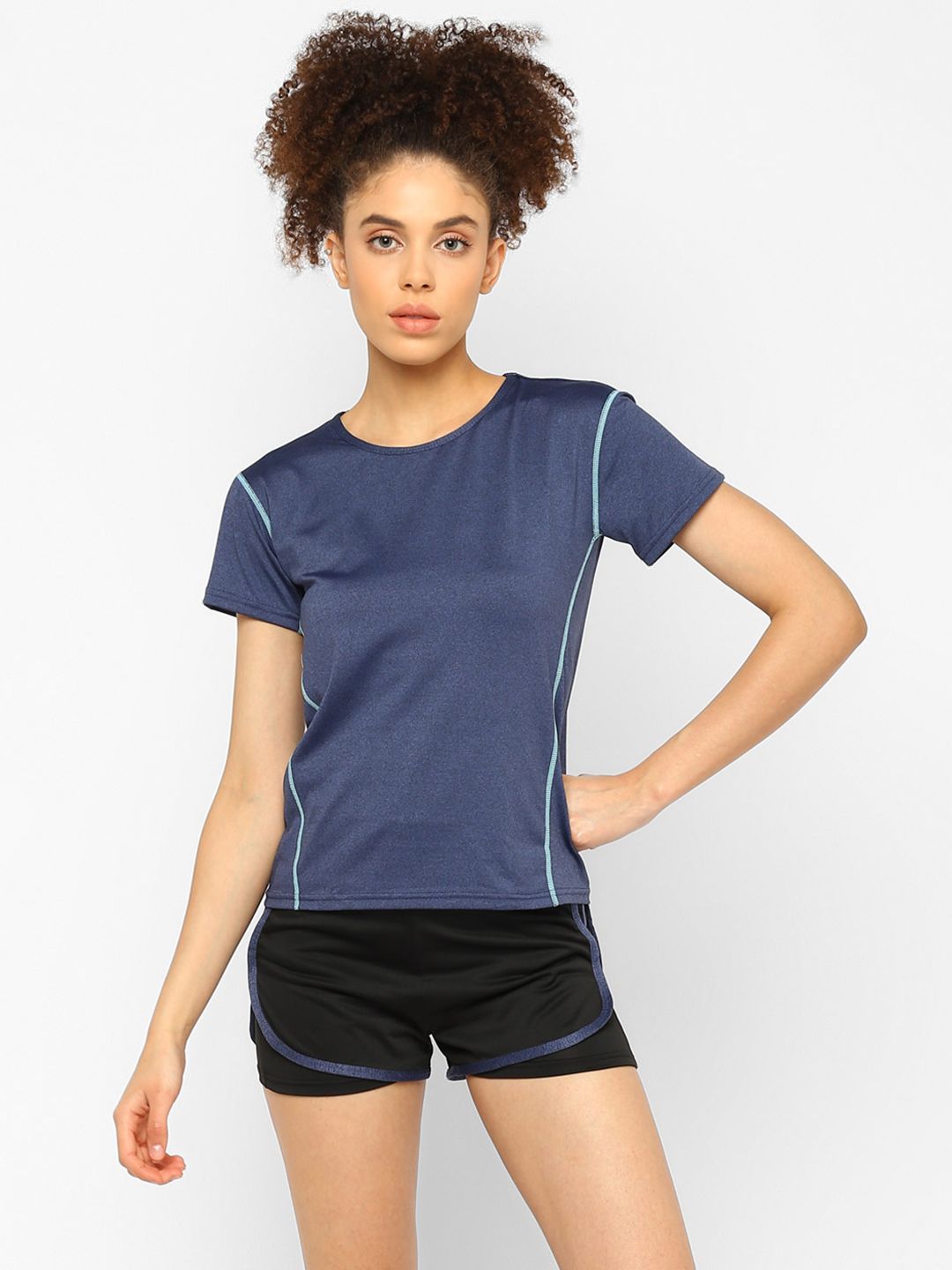 JerfSports Women Blue & Black Solid T-shirt & Shorts Set Price in India