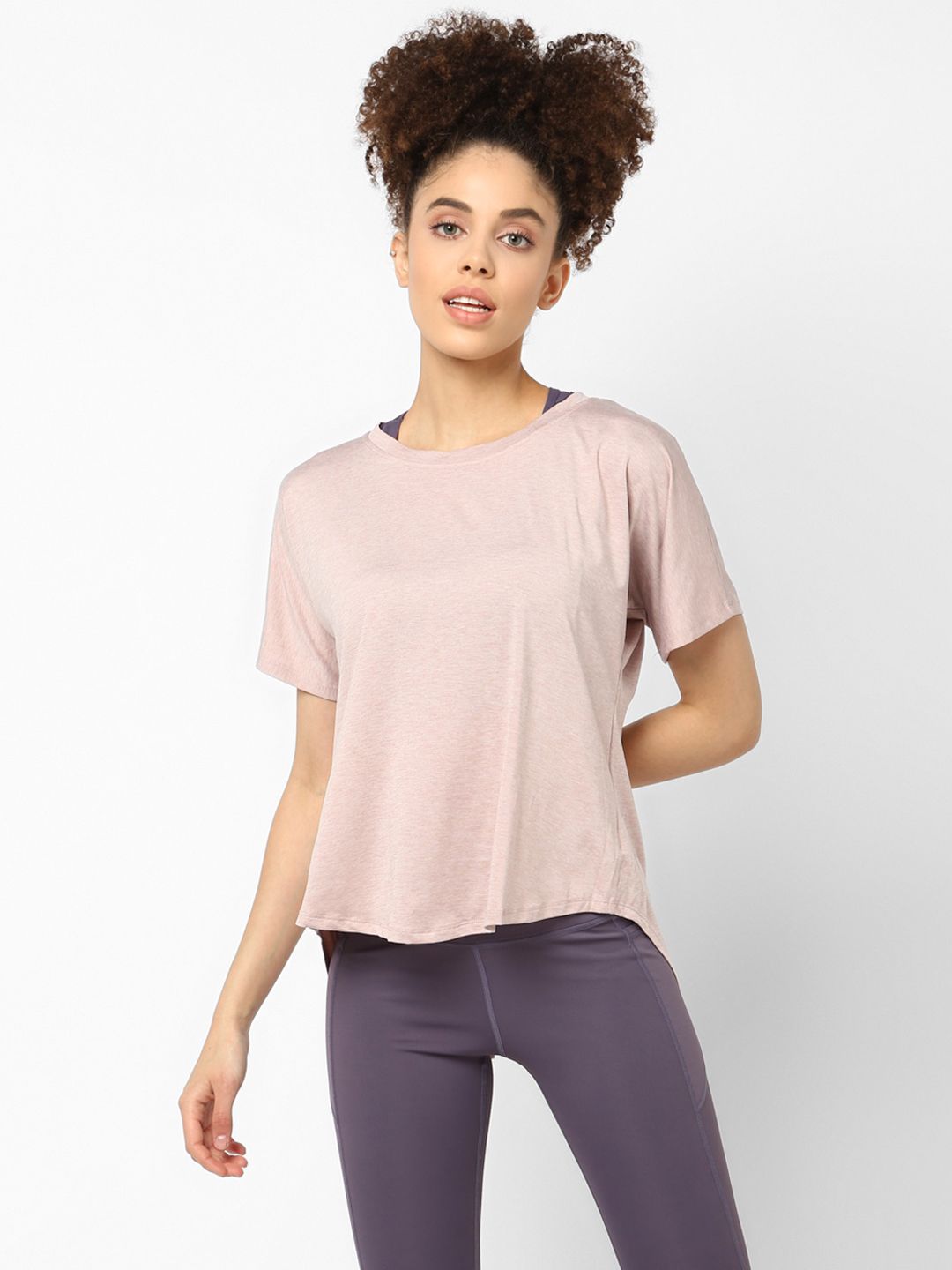 JerfSports Women Pink Extended Sleeves T-shirt With Cut-Out Detail Price in India