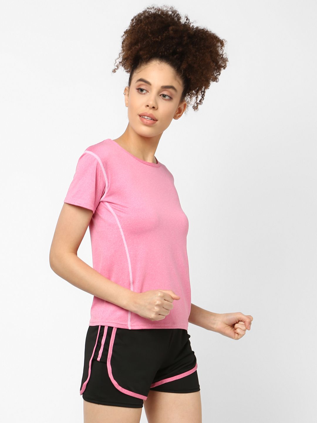 JerfSports Women Pink & Black Solid T-shirt & Shorts Set Price in India