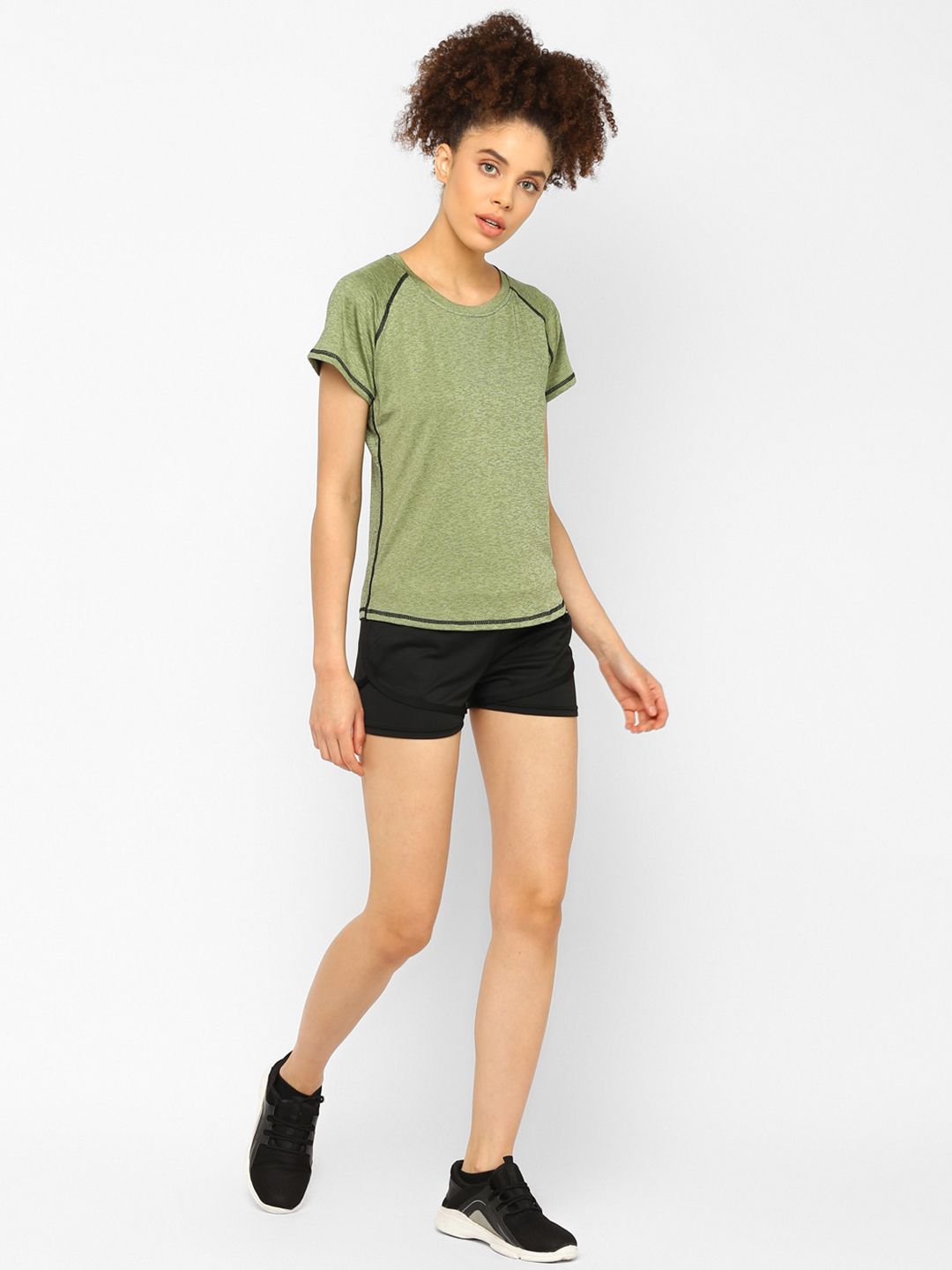 JerfSports Women Green & Black Solid T-shirt & Shorts Set Price in India