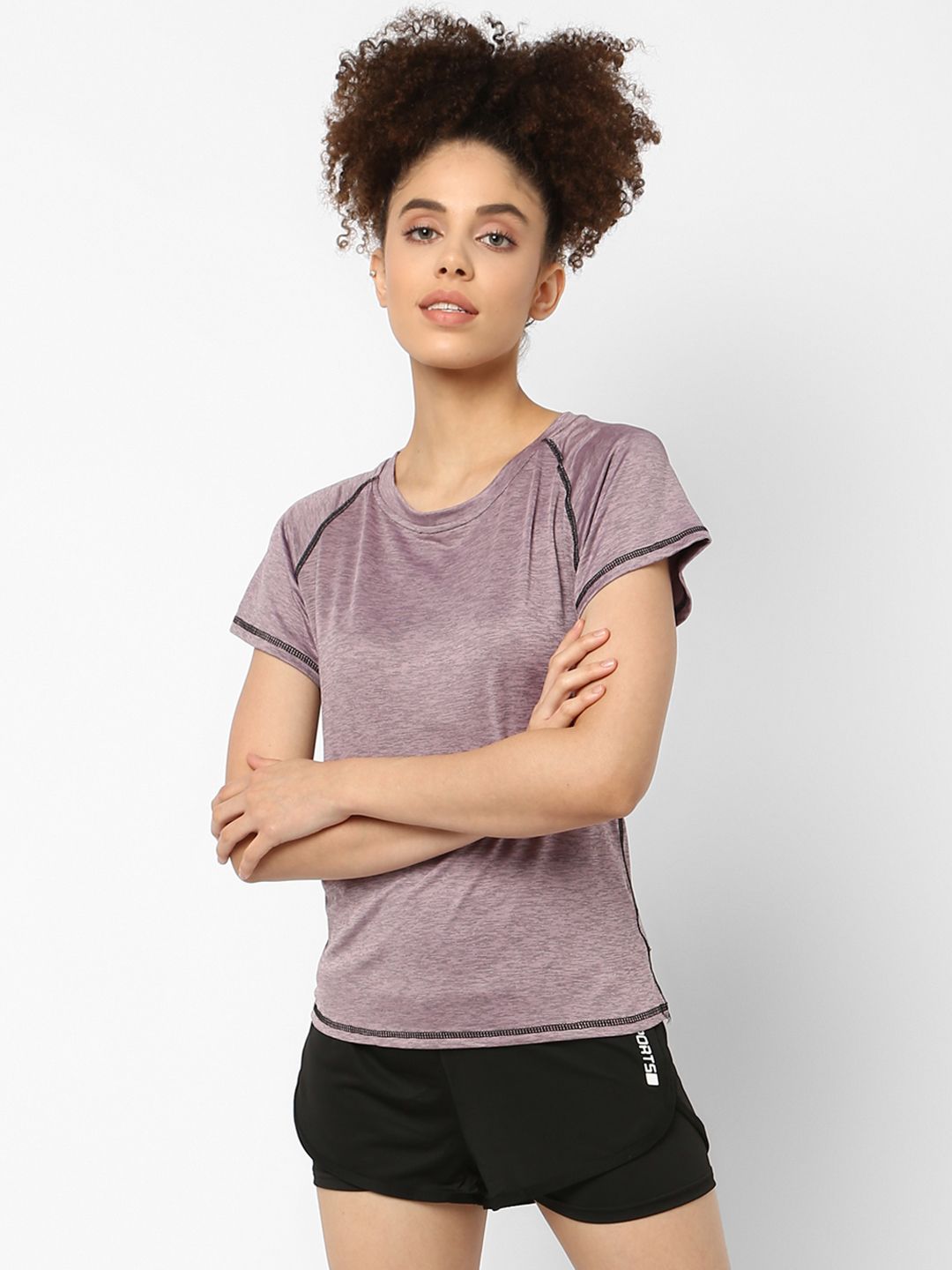 JerfSports Women Mauve & Black Solid T-shirt with Shorts Tracksuit Price in India