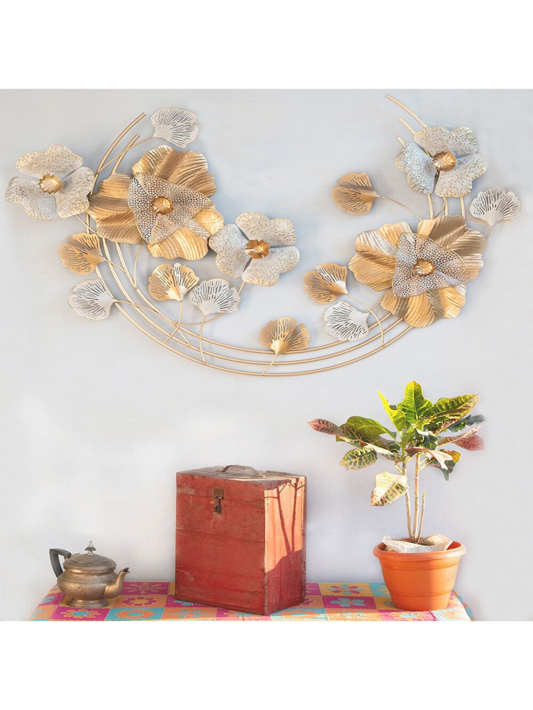 vedas Gold-Toned W-Vera Gold Flower Wall Dcor Price in India