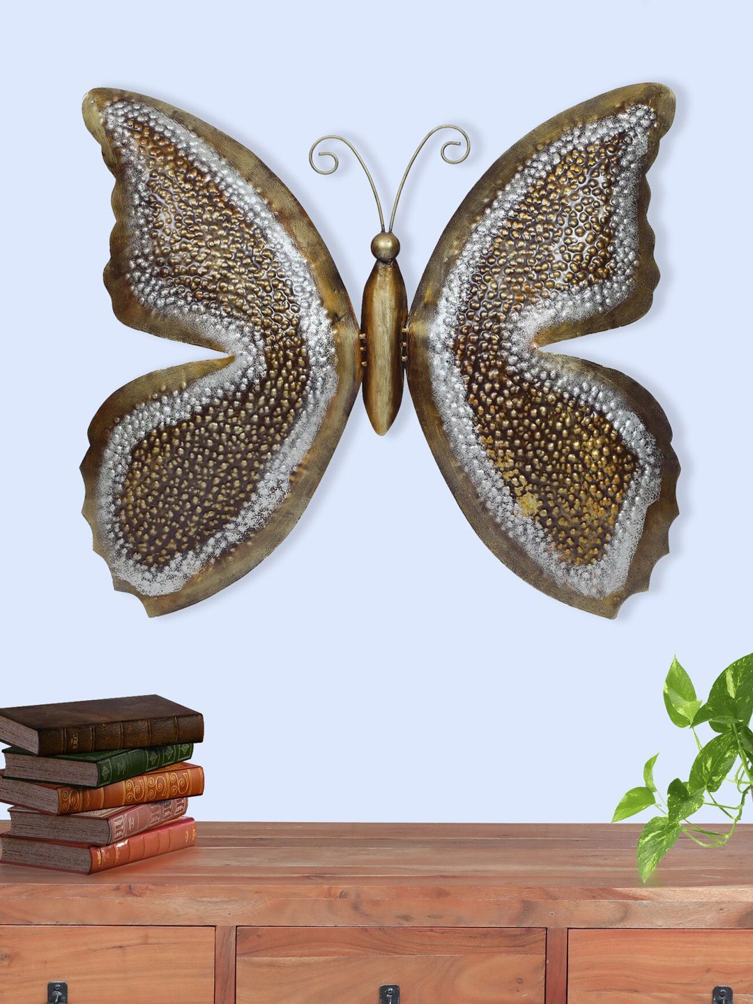 vedas  Metallic-Toned & Silver W-Angle Butterfly Wall Decor Price in India