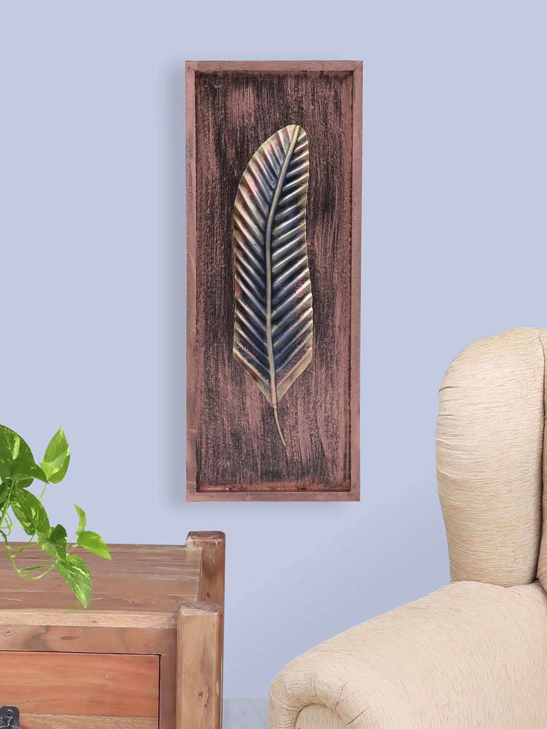 vedas Metallic-Toned & Blue W-Park Leaf  Wall Decor Price in India