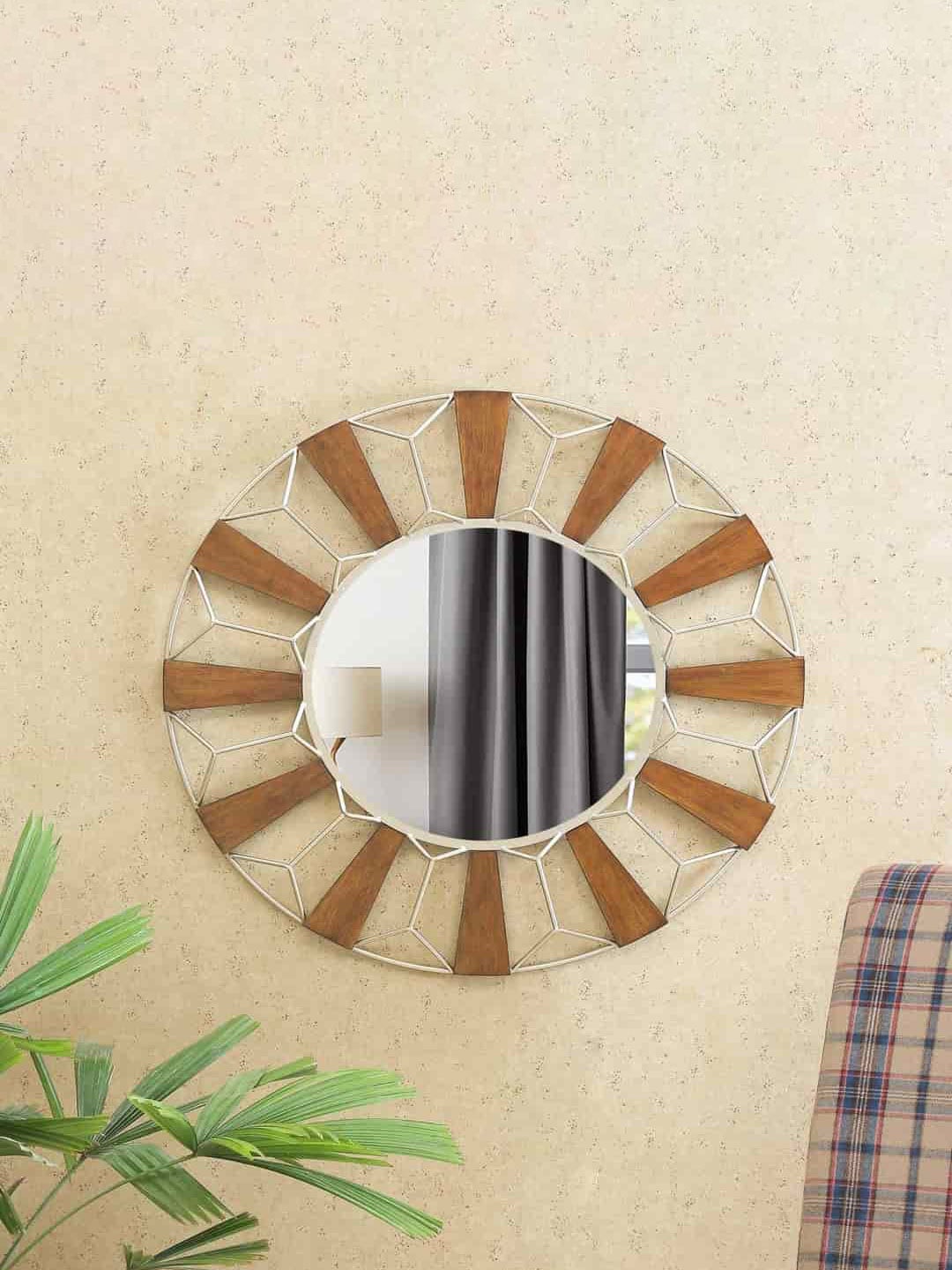 vedas Metallic-Toned & Brown Textured Wall Mirror Price in India
