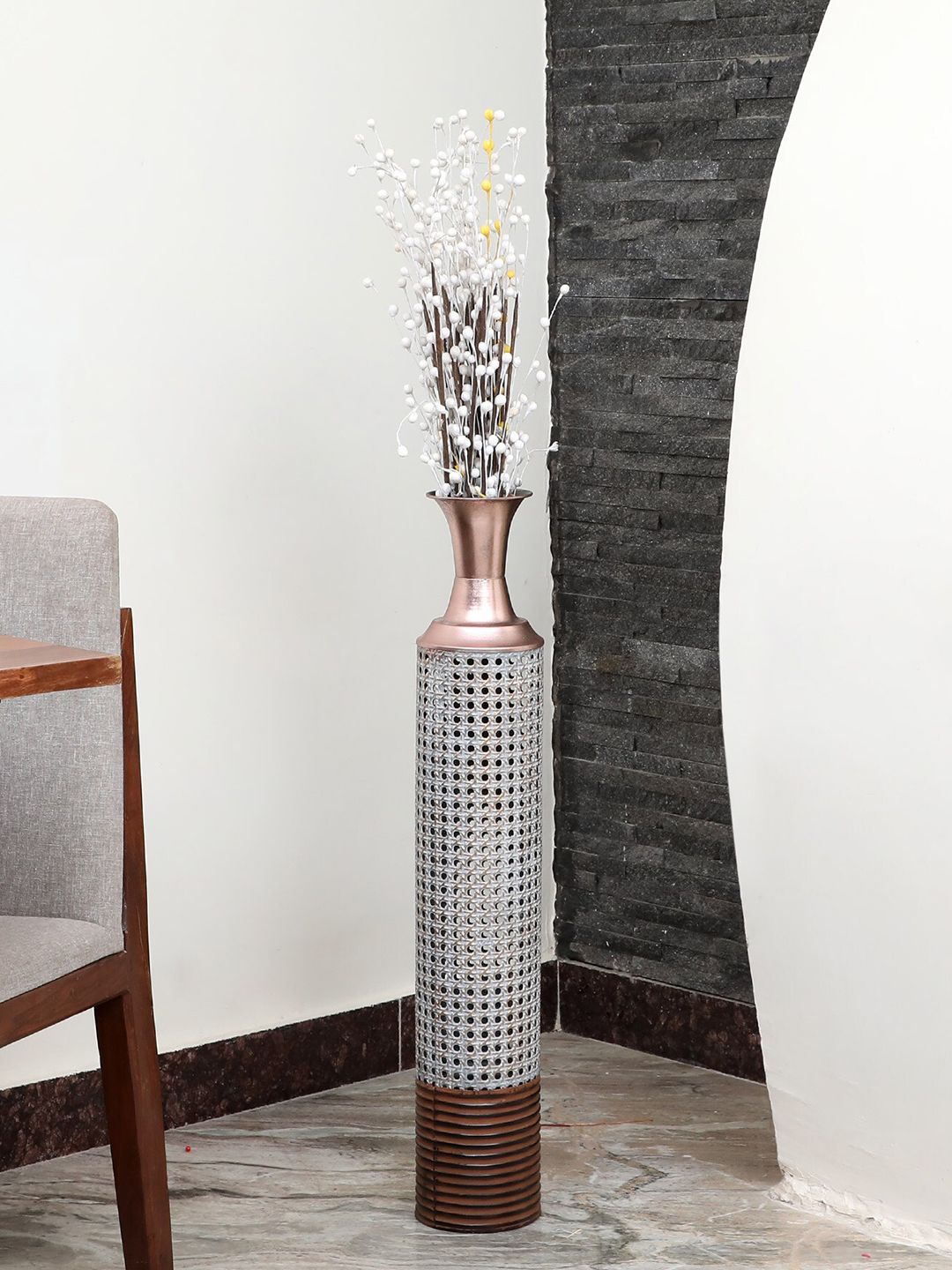 vedas Metalic-Toned & Silver-Toned Textured Flower Vases Price in India