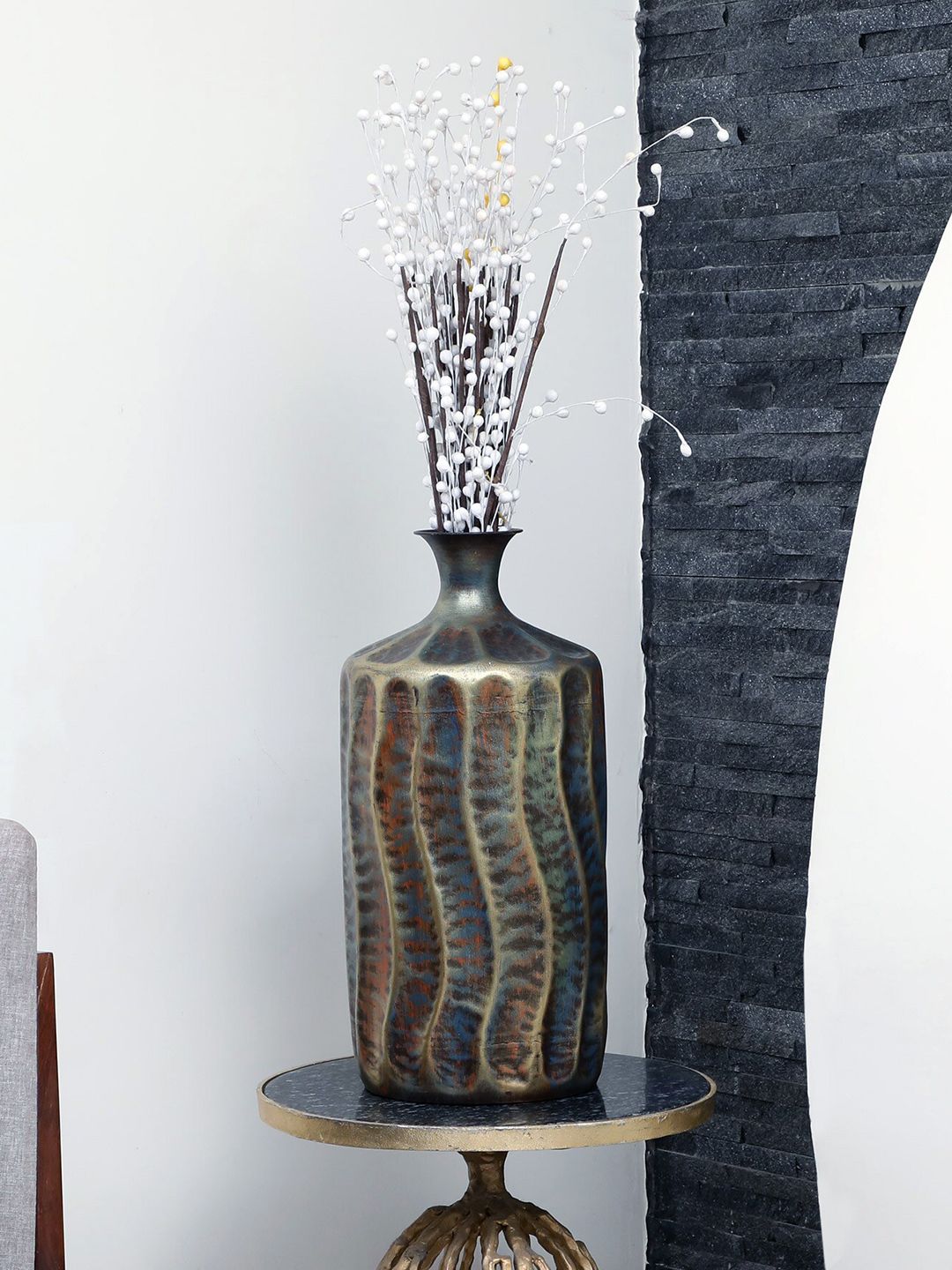 vedas Metallic-Toned Textured Vase Price in India