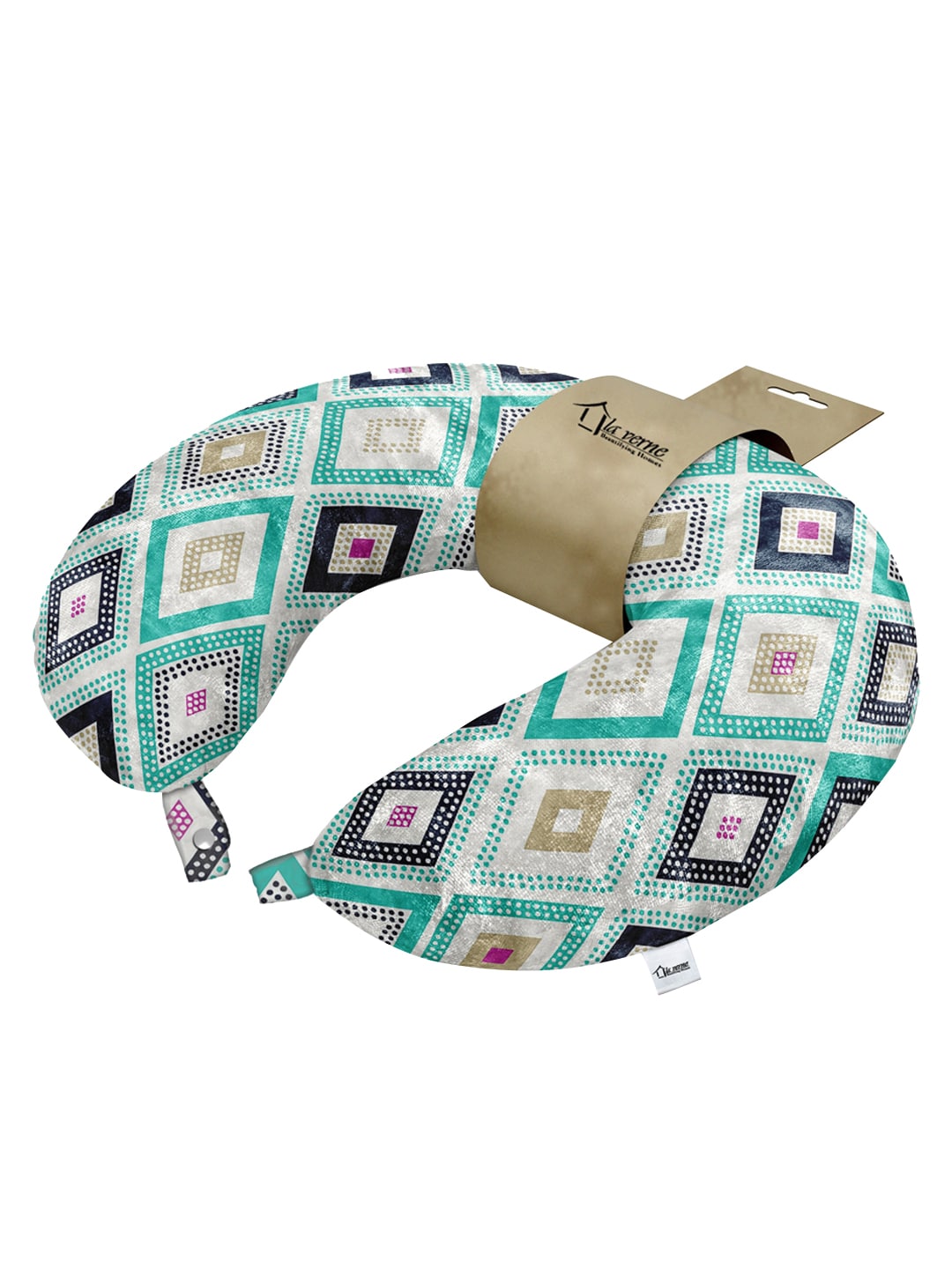 LA VERNE Blue & Navy Blue Printed Travel Neck Pillow Price in India