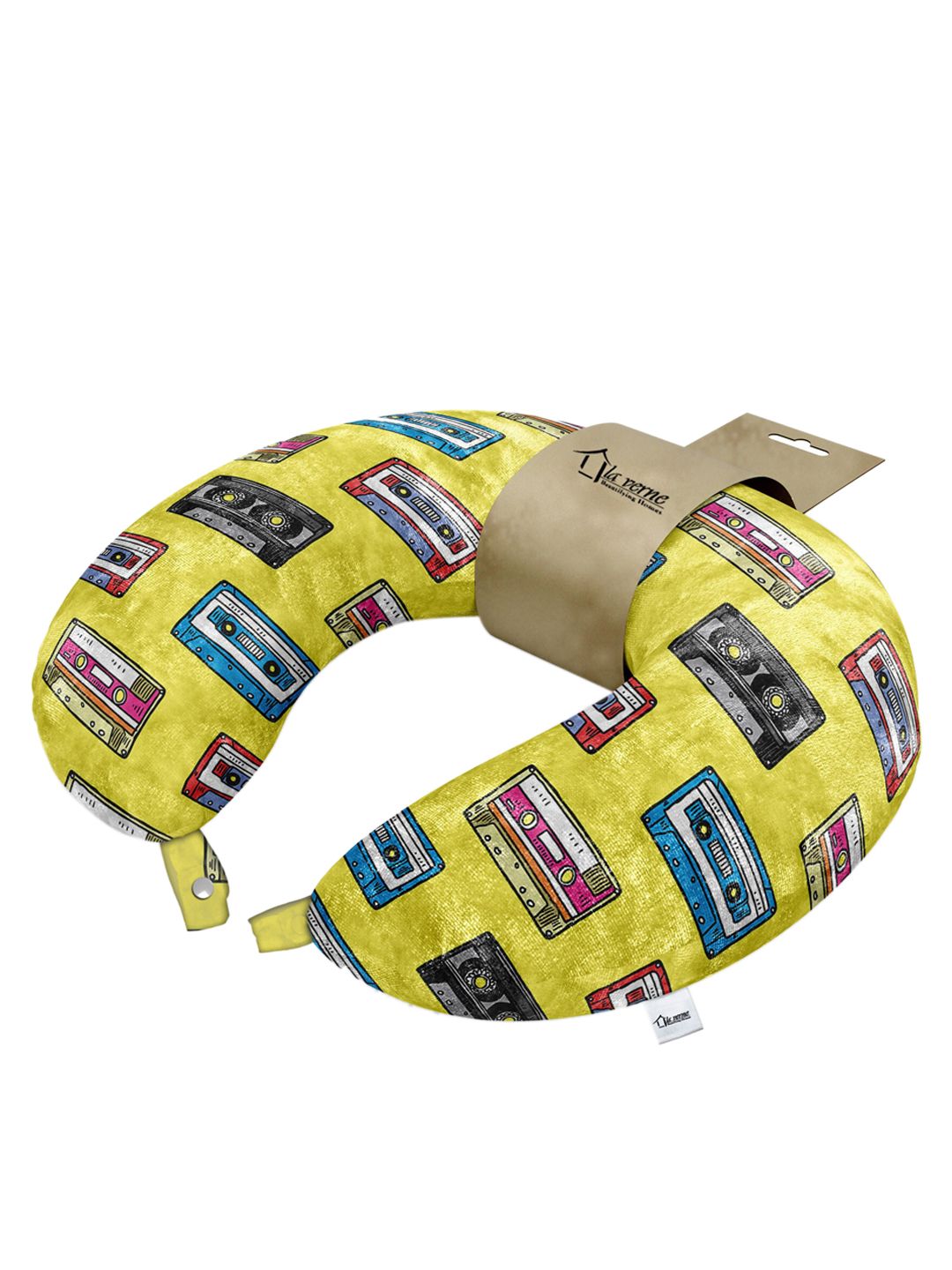 LA VERNE Yellow & Blue Printed Travel Neck Pillow Price in India