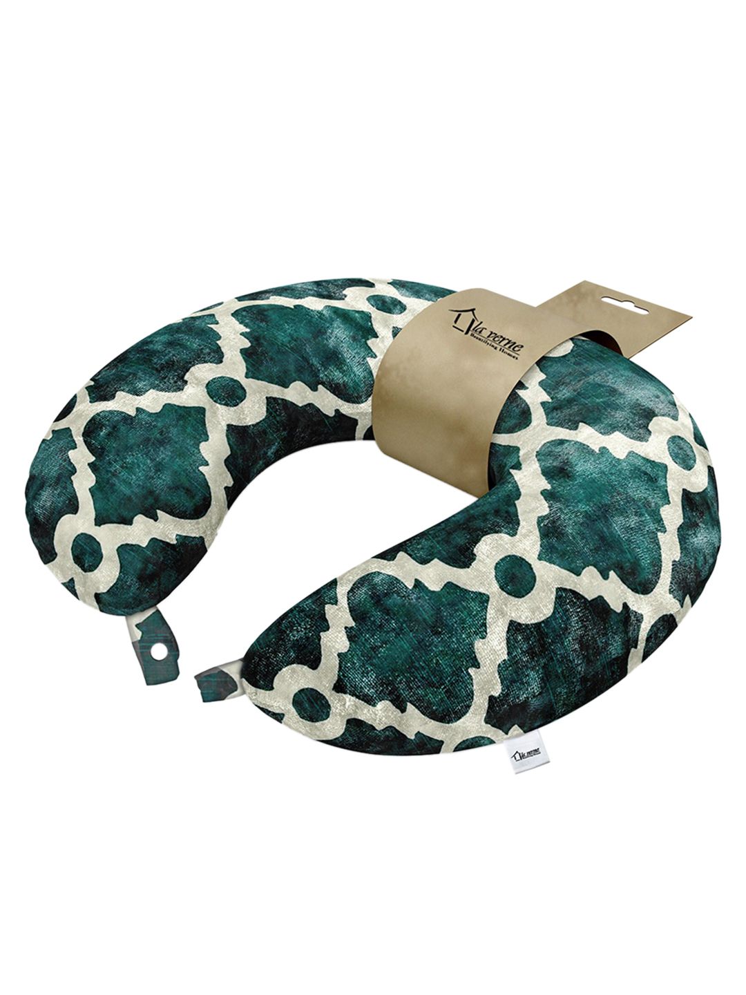 LA VERNE Green & Beige Printed Travel Neck Pillow Price in India