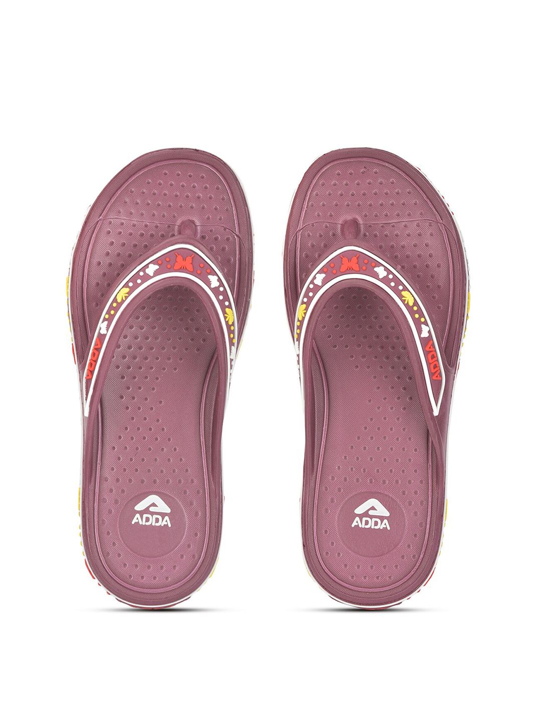 Adda Women Purple & Red Rubber Thong Flip-Flops Price in India