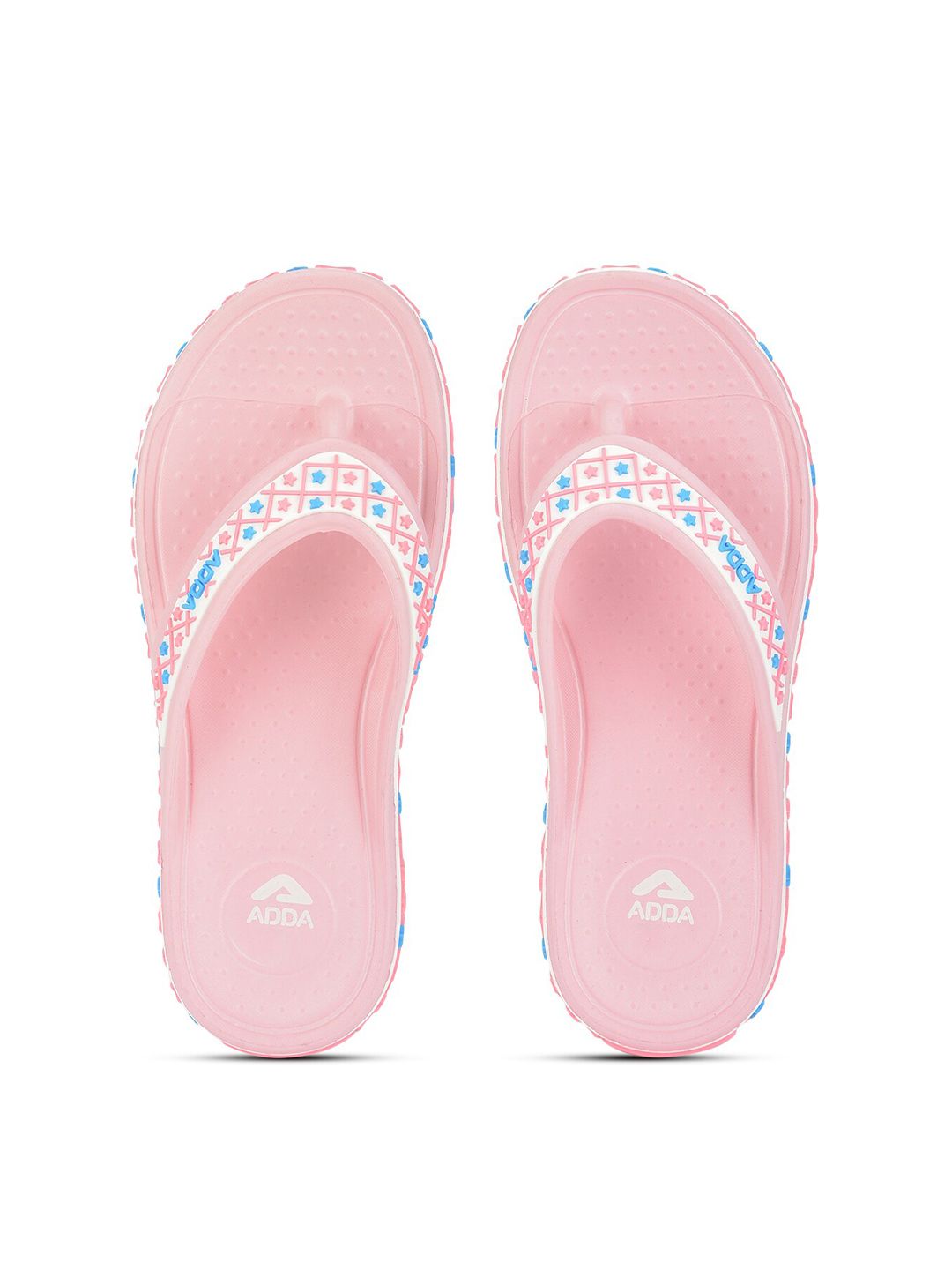 Adda Women Pink & Blue Rubber Thong Flip-Flops Price in India