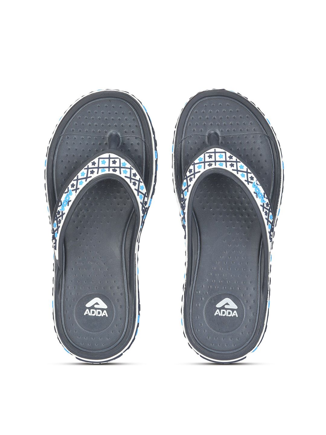 Adda Women Navy Blue & White Rubber Thong Flip-Flops Price in India