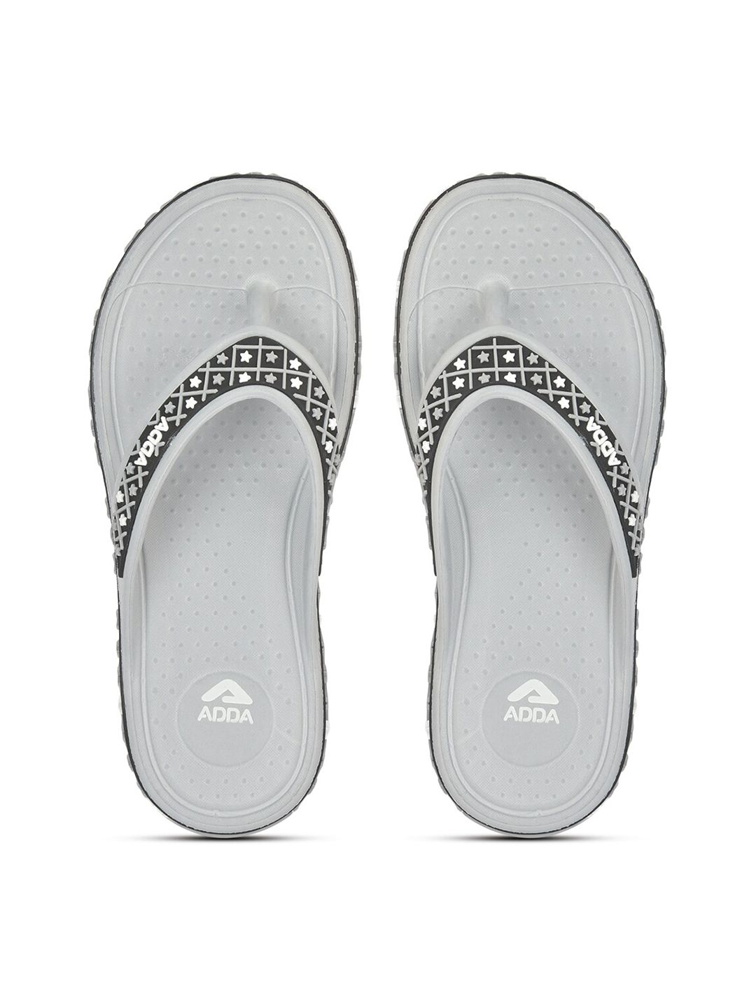 Adda Women Grey & Black Printed Thong Flip Flops Price in India