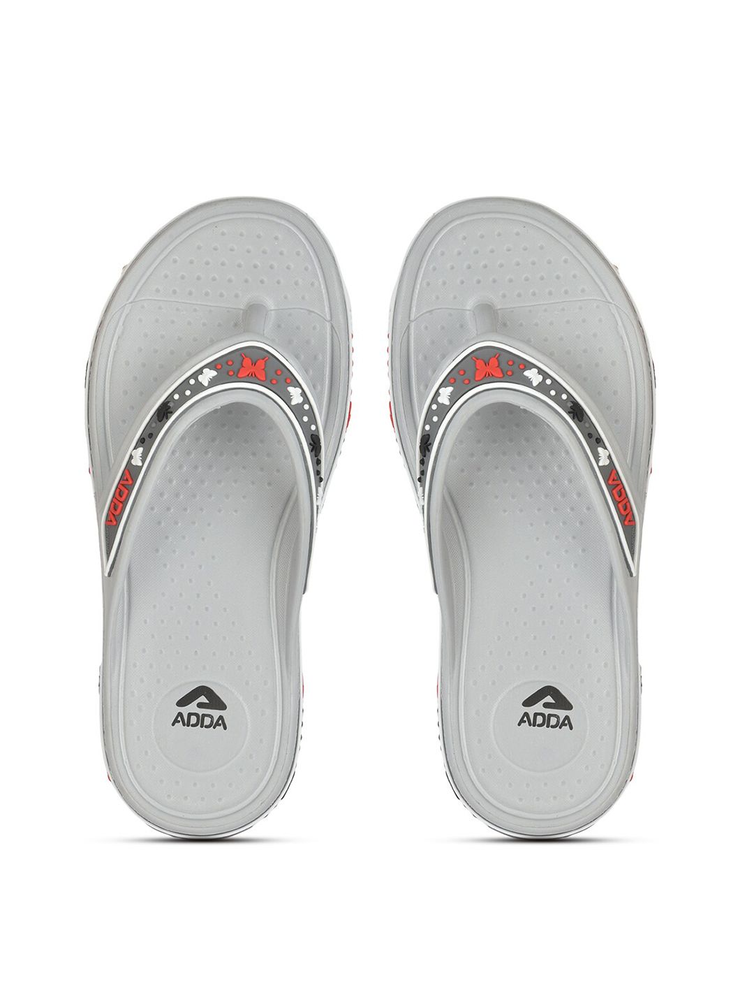 Adda Women Grey & Red Rubber Thong Flip-Flops Price in India