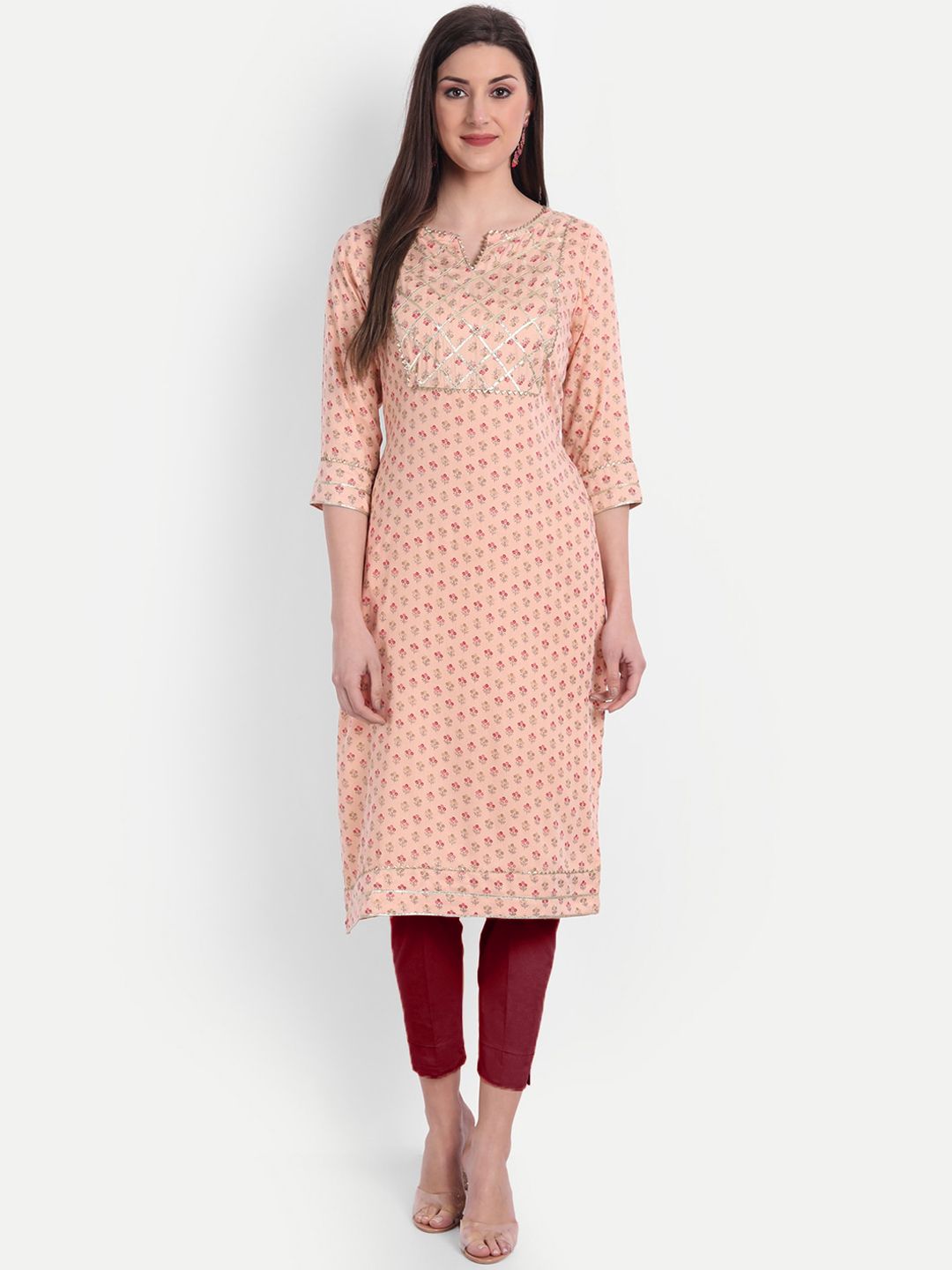 HK colours of fashion HK colours of fashion Women Peach-Coloured Ethnic Motifs Printed Straight Kurta