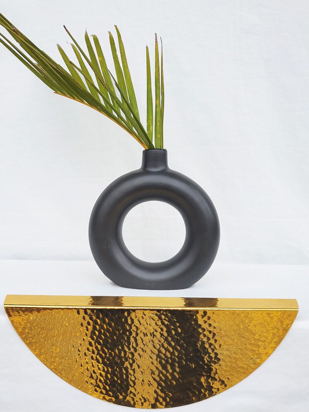 Folkstorys Black & Gold-Toned Textured Ceramic Cave Vase Price in India