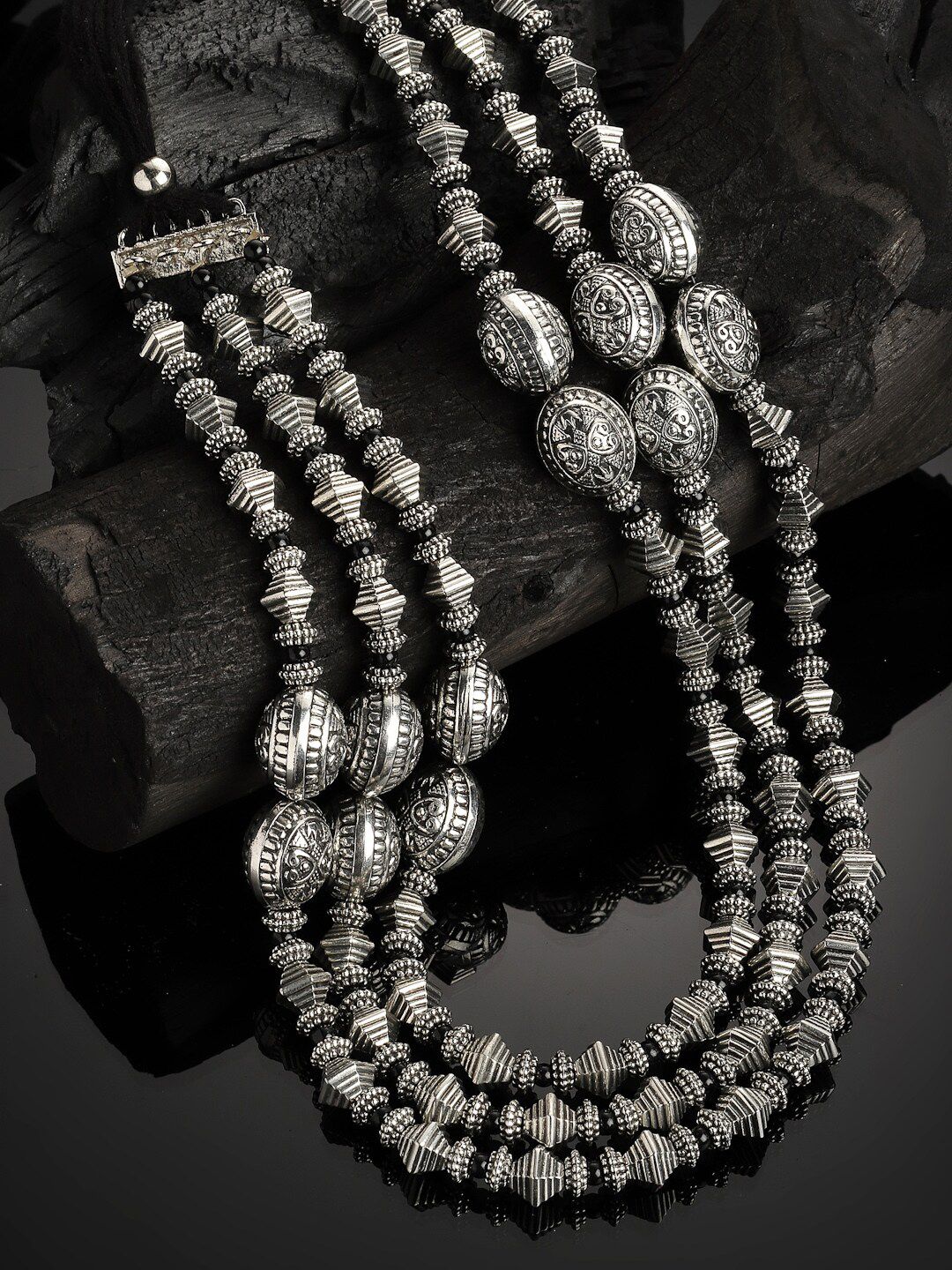 PANASH Silver-Toned Oxidized Beaded Necklace Price in India