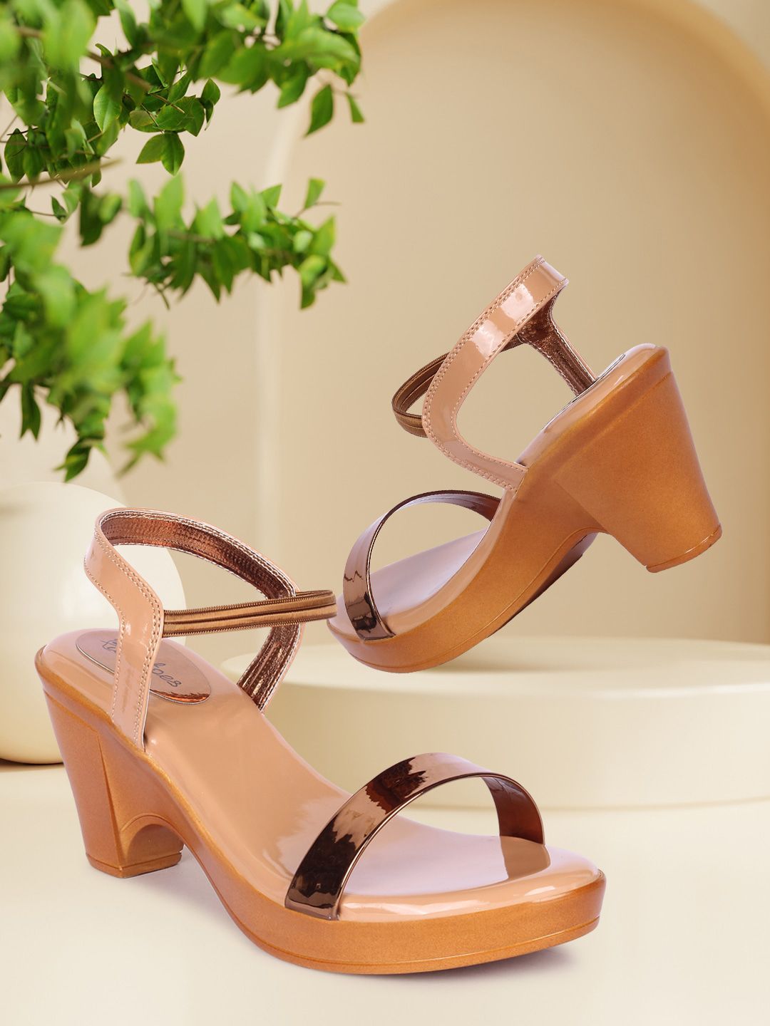 Picktoes Copper-Toned Block Sandals with Buckles Price in India