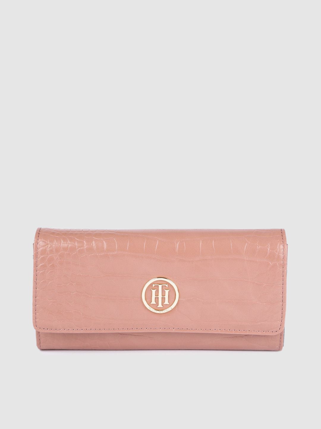 Tommy Hilfiger Women Salmon Pink Animal Textured PU Envelope Wallet Price in India