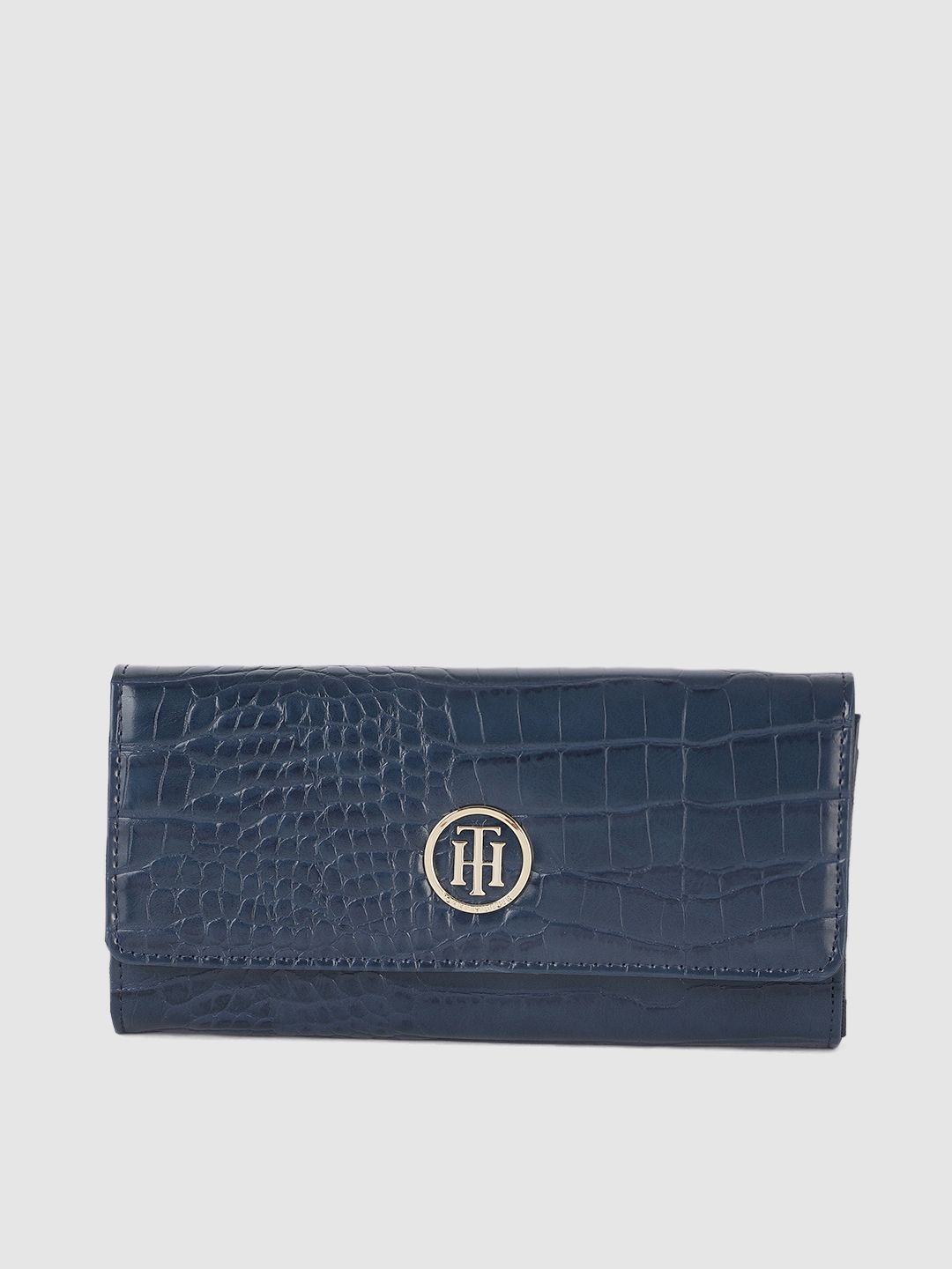 Tommy Hilfiger Women Navy Blue Textured Two Fold Wallet Price in India