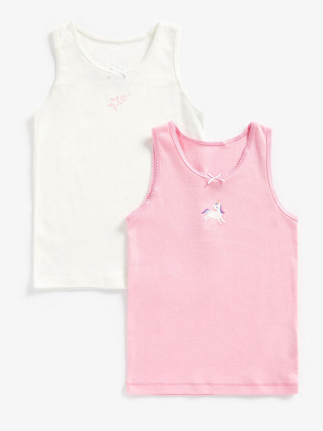 mothercare Girls Pack of 2 Solid Pure Cotton Camisoles