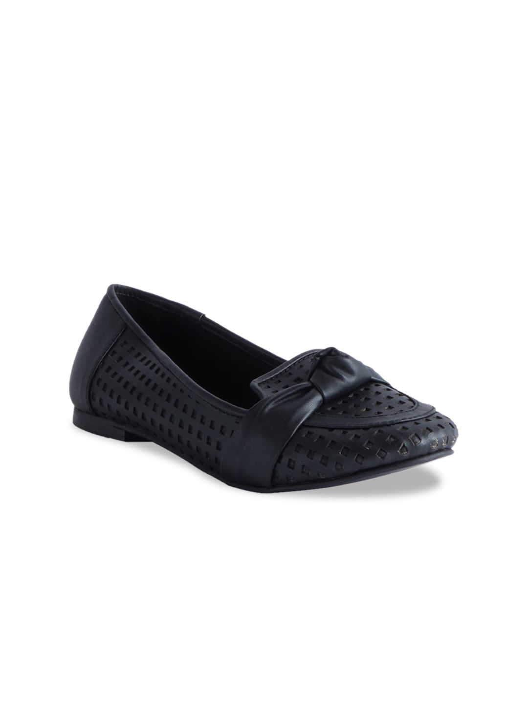 ERIDANI Women Woven Design Black Ballerinas