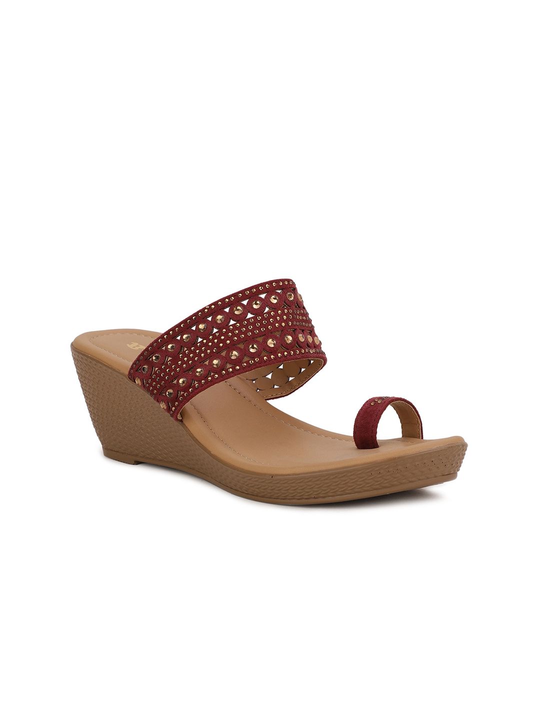 Bata Maroon Embellished Ethnic Open Toe Wedges Price in India