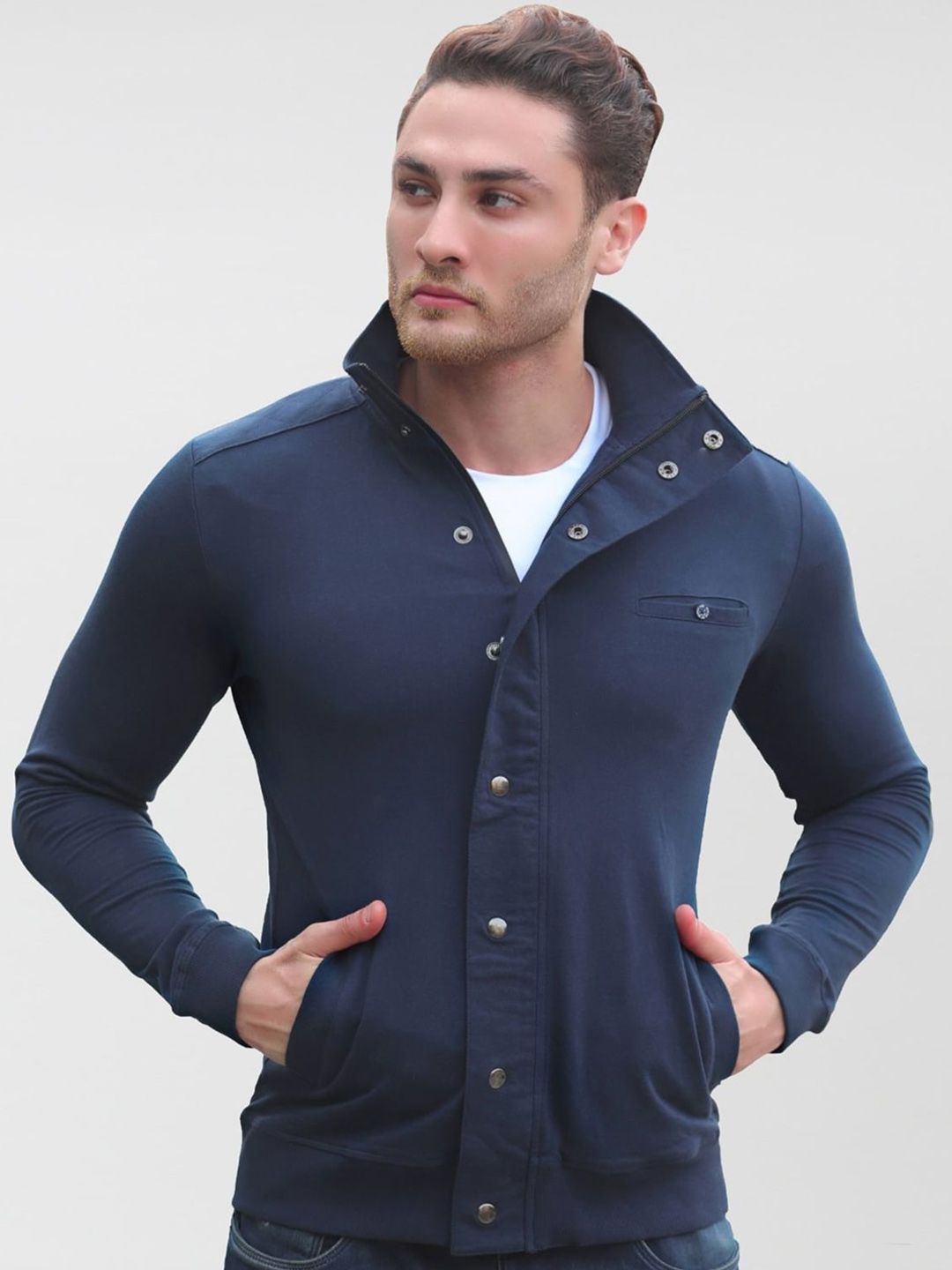 Dream of Glory Inc Men Navy Blue Lightweight Tailored Jacket