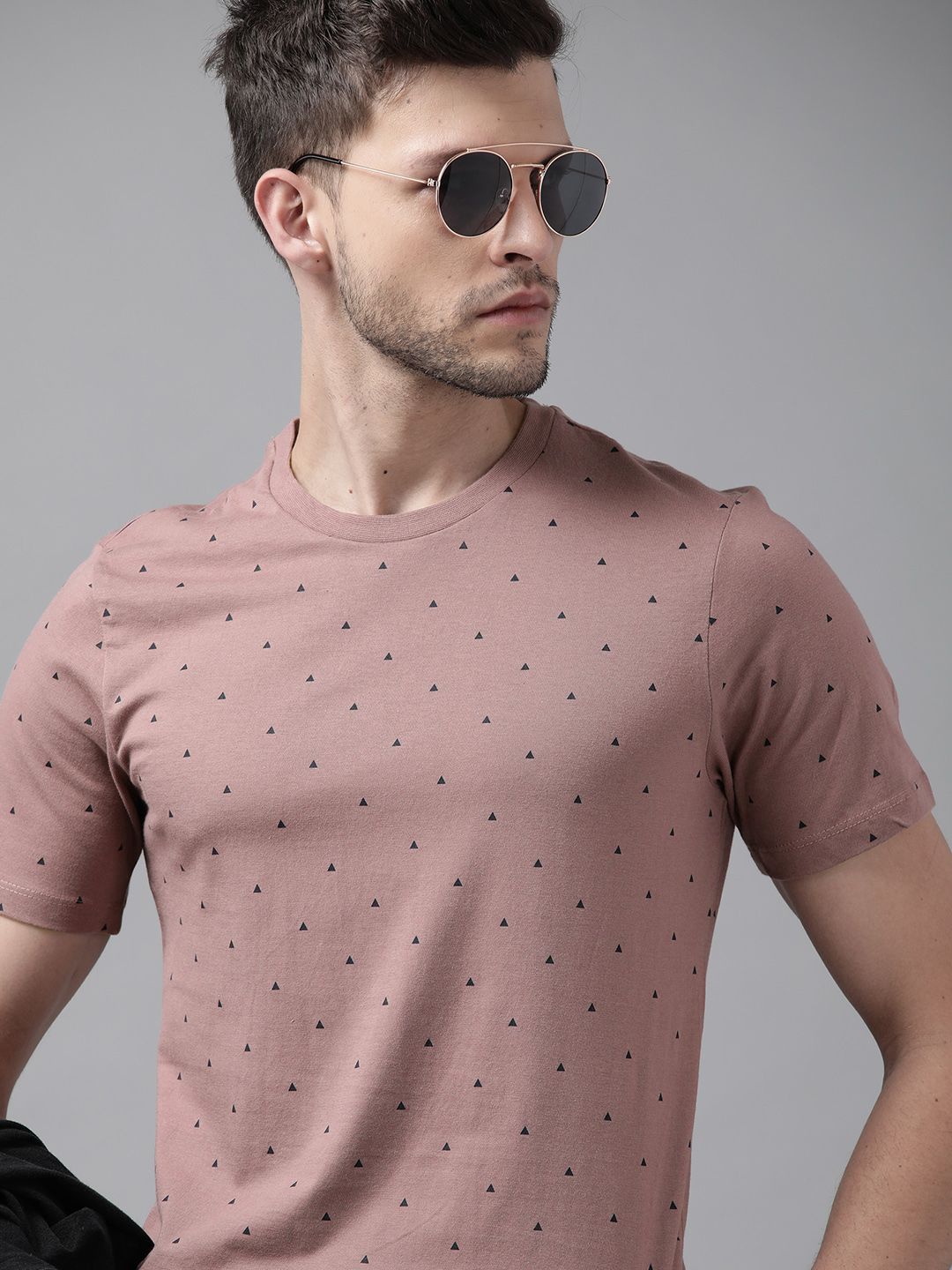 Roadster Men Mauve Printed Pure Cotton T-shirt