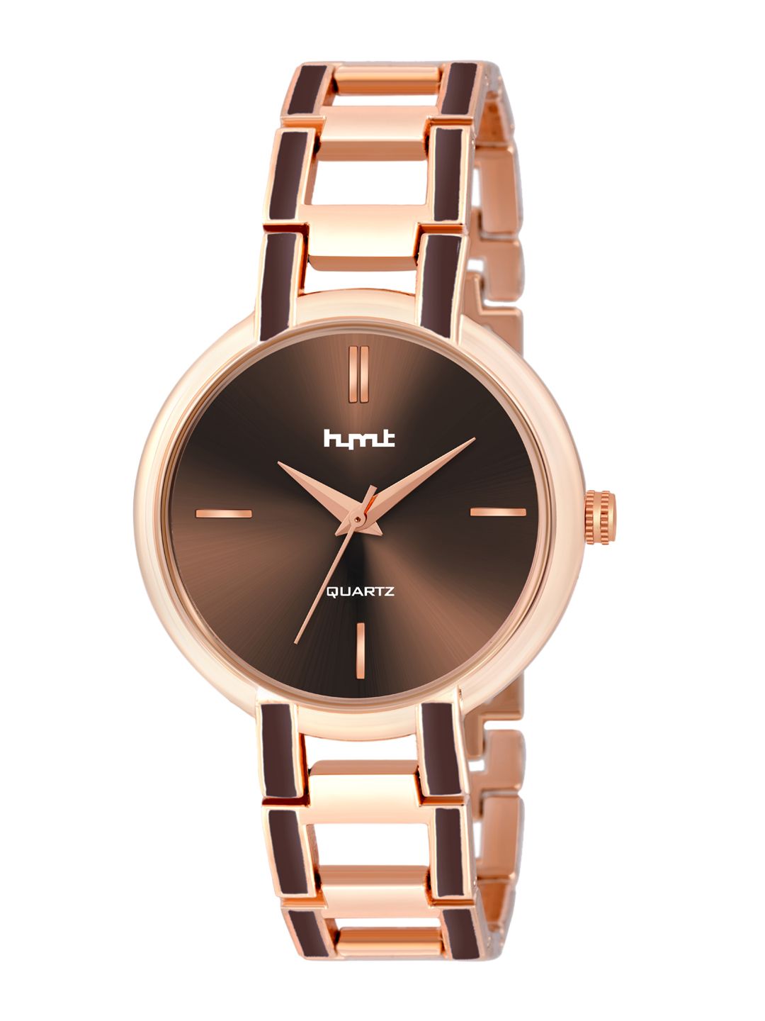 HYMT Women Brown Dial & Rose Gold Toned Stainless Steel Bracelet Style Straps Analogue Watch Price in India