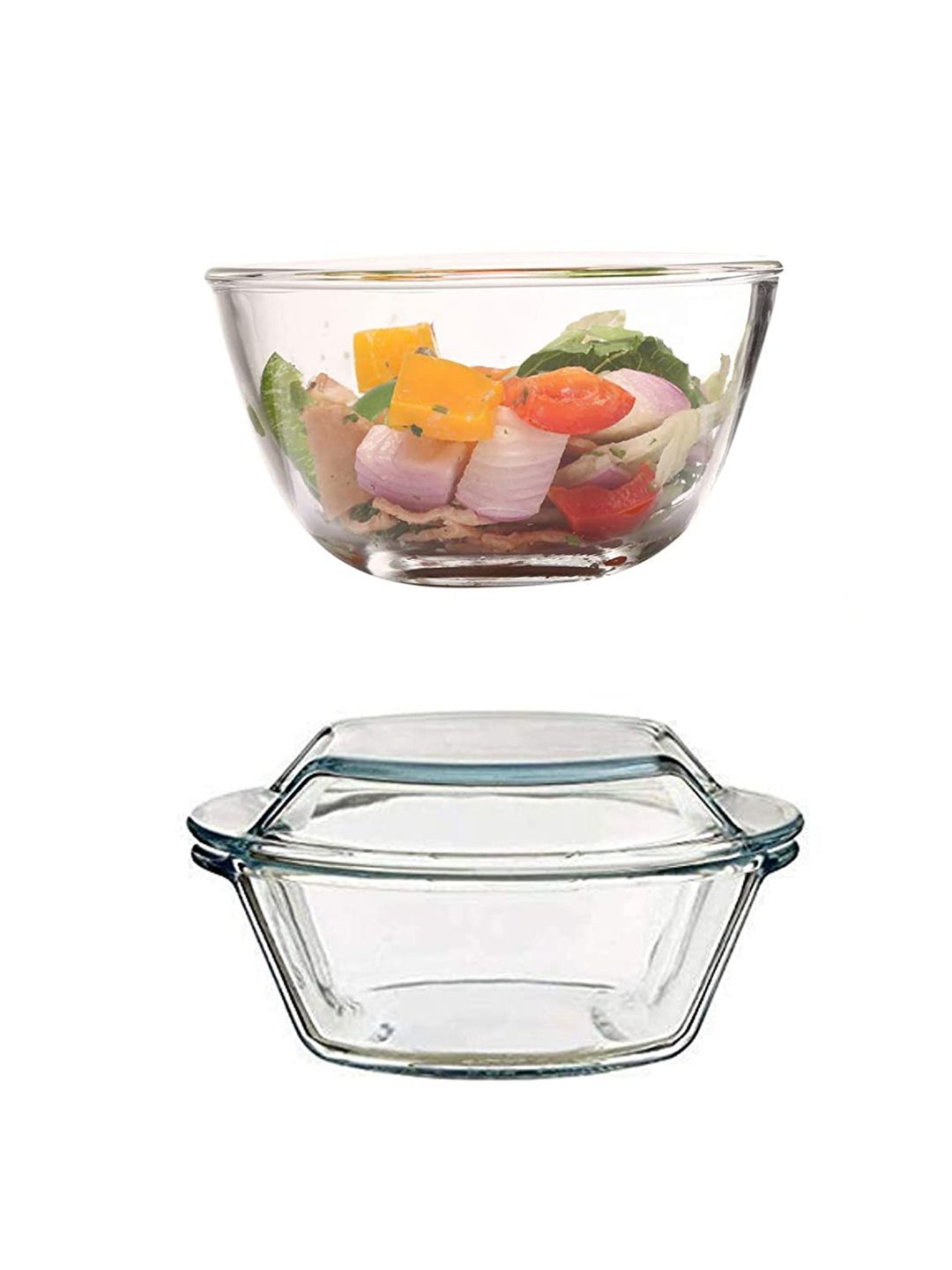 Femora Set Of 2 Borosilicate glass Solid Mixing Bowl & Casserole Price in India