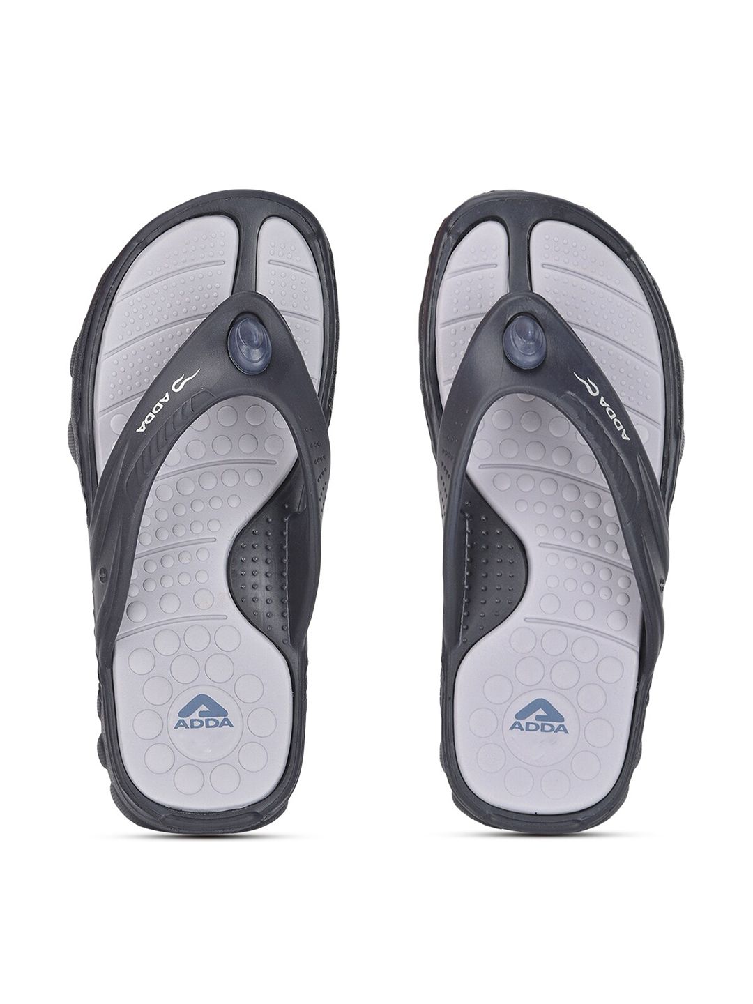 Adda Men Navy Blue & Grey Rubber Thong Flip-Flops