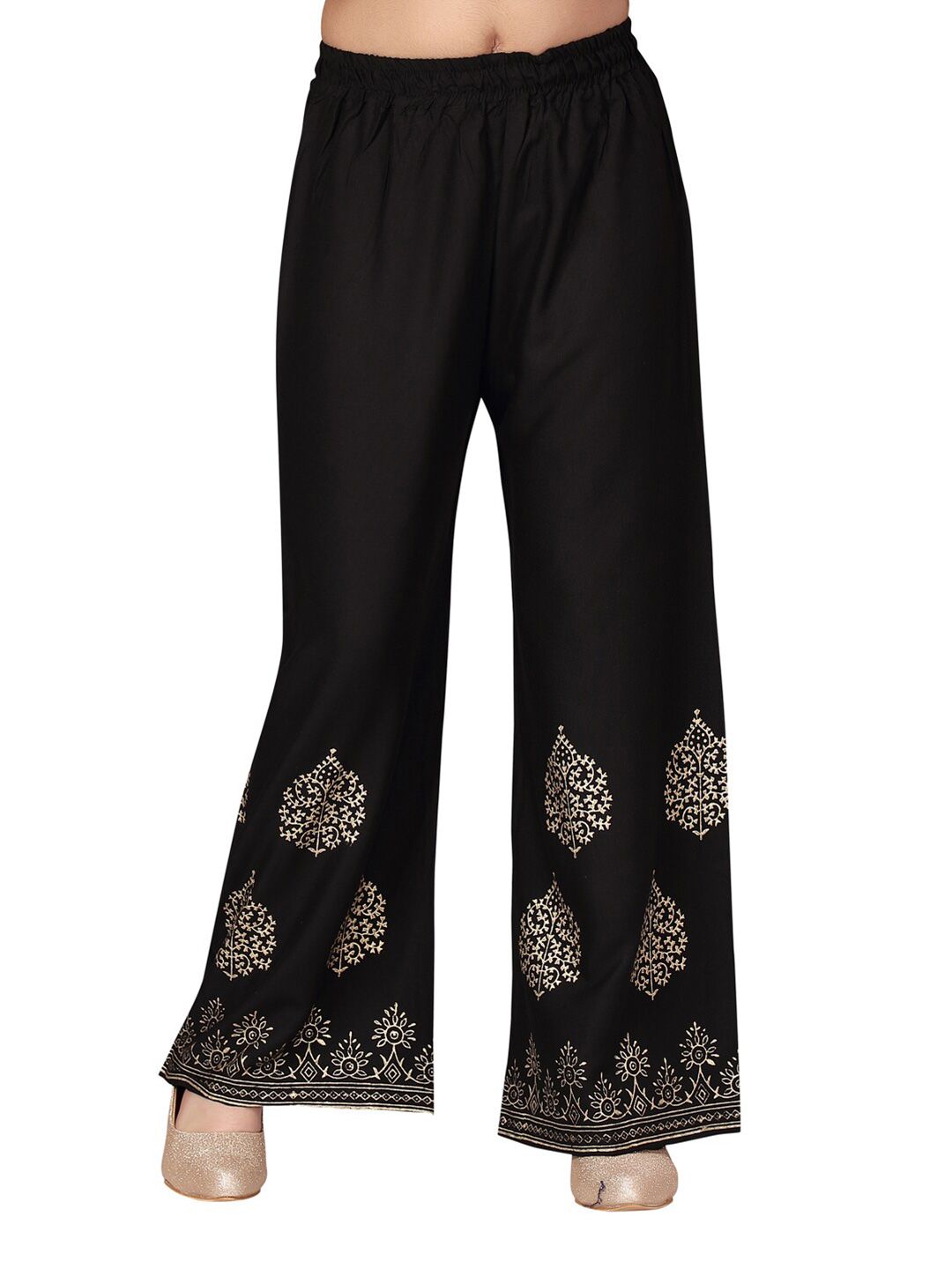 Aarika Girls Black & Golden Ethnic Motifs Printed Handloom Palazzos