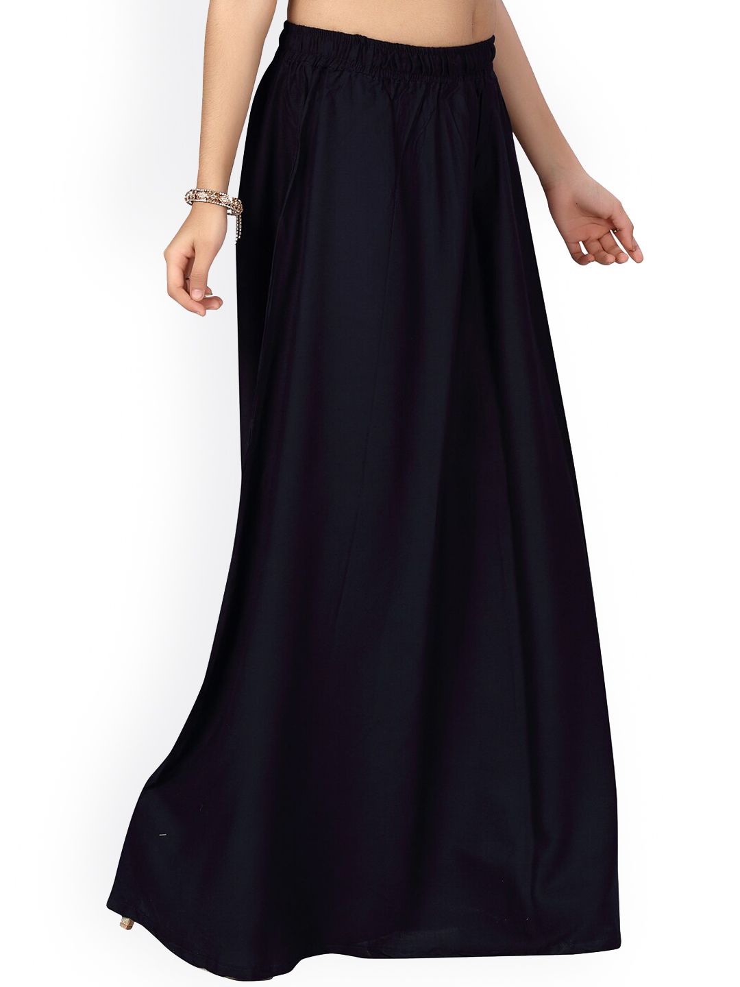Aarika Girls Navy Blue Solid Maxi Pure Cotton Flared Skirt