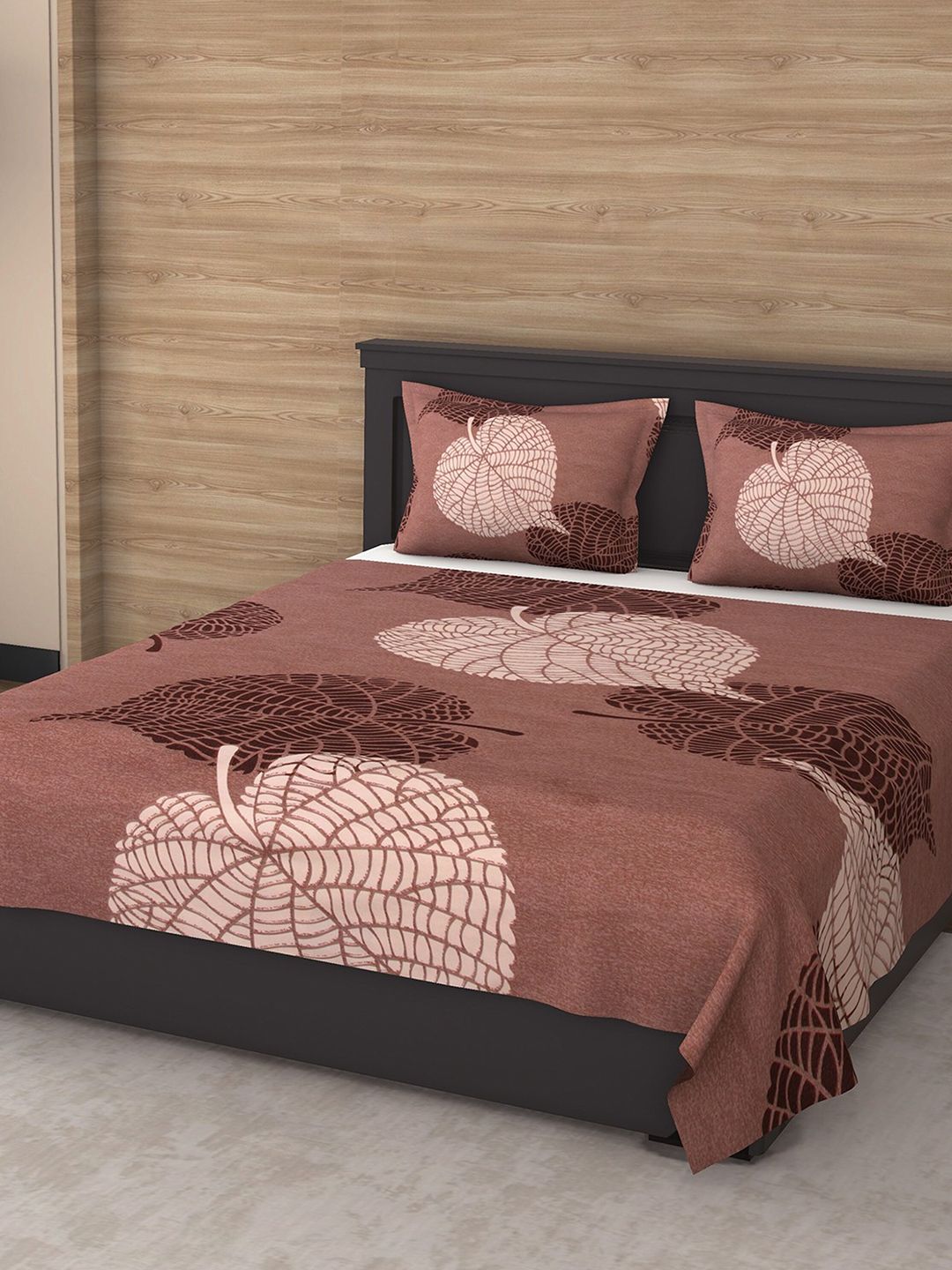 Varde Brown Floral Printed 180 TC King Double Bedsheet with 2 Pillow Covers Price in India