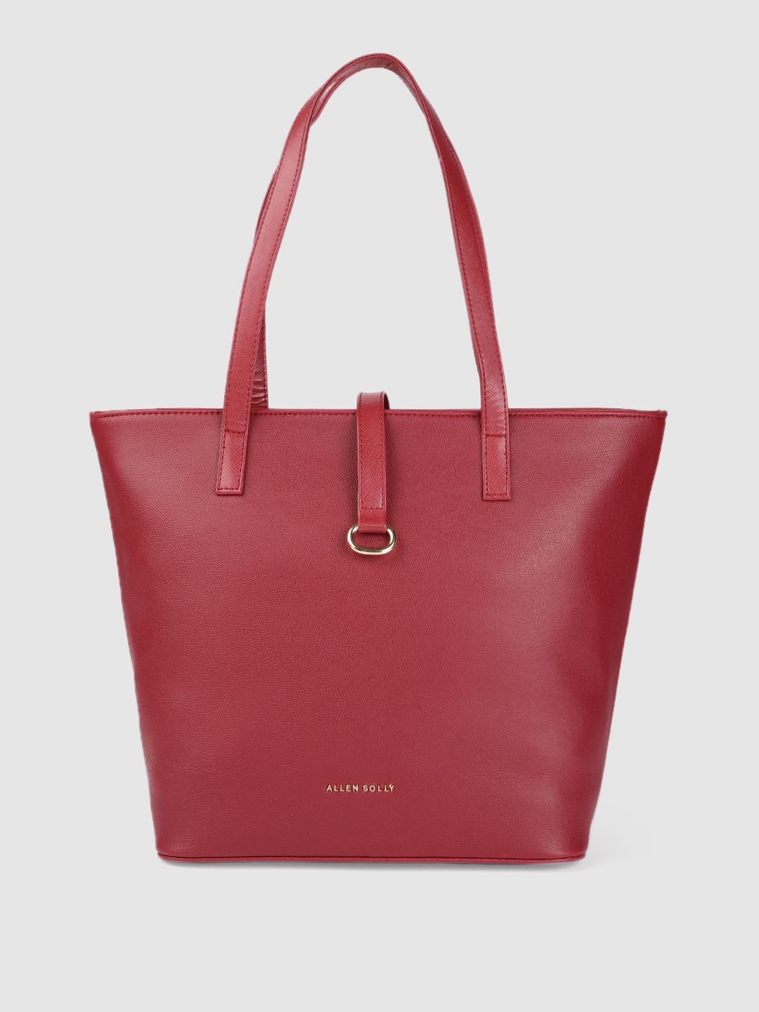 Allen Solly Cherry Red Solid PU Regular Shopper Tote Bag with Buckle Strap Detail Price in India