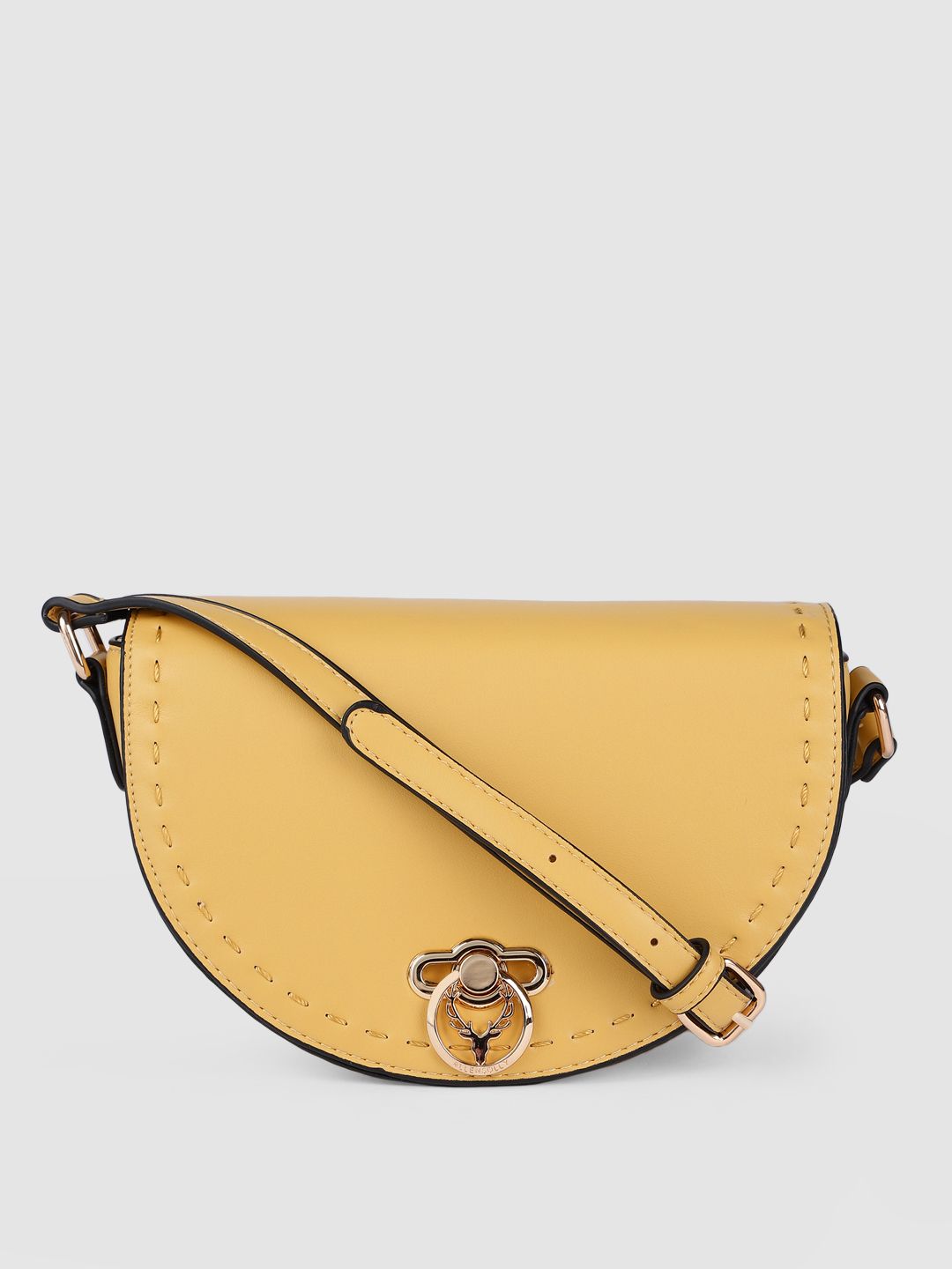 Allen Solly Mustard Yellow Solid Half Moon Sling Bag Price in India