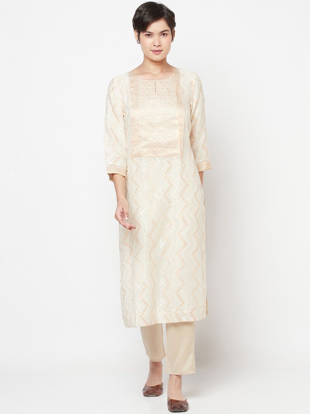 Fabindia Women Off White Floral Kurta Price in India